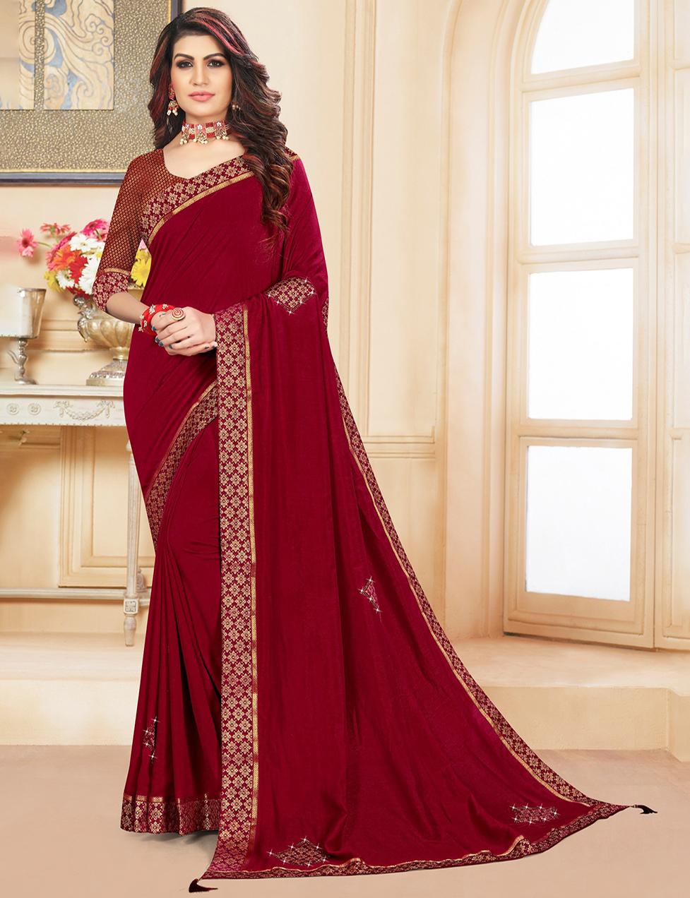Maroon Vichitra silk Saree With Blouse IW24927