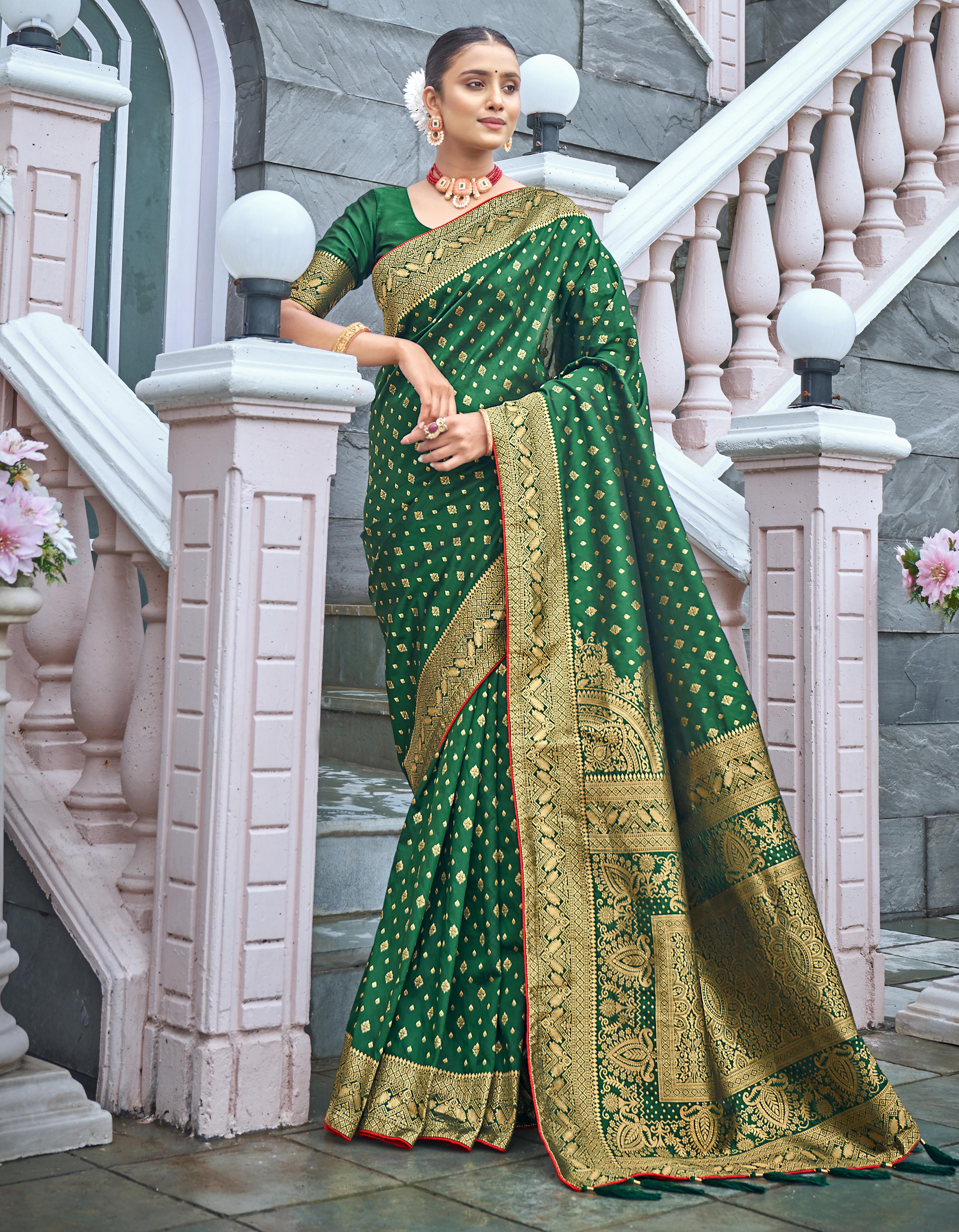 Dark Green Banarasi Silk Saree for Women With Blouse SD27148