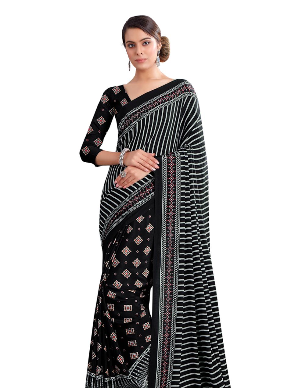 Black CREPE SILK Saree for Women With Blouse SD28783