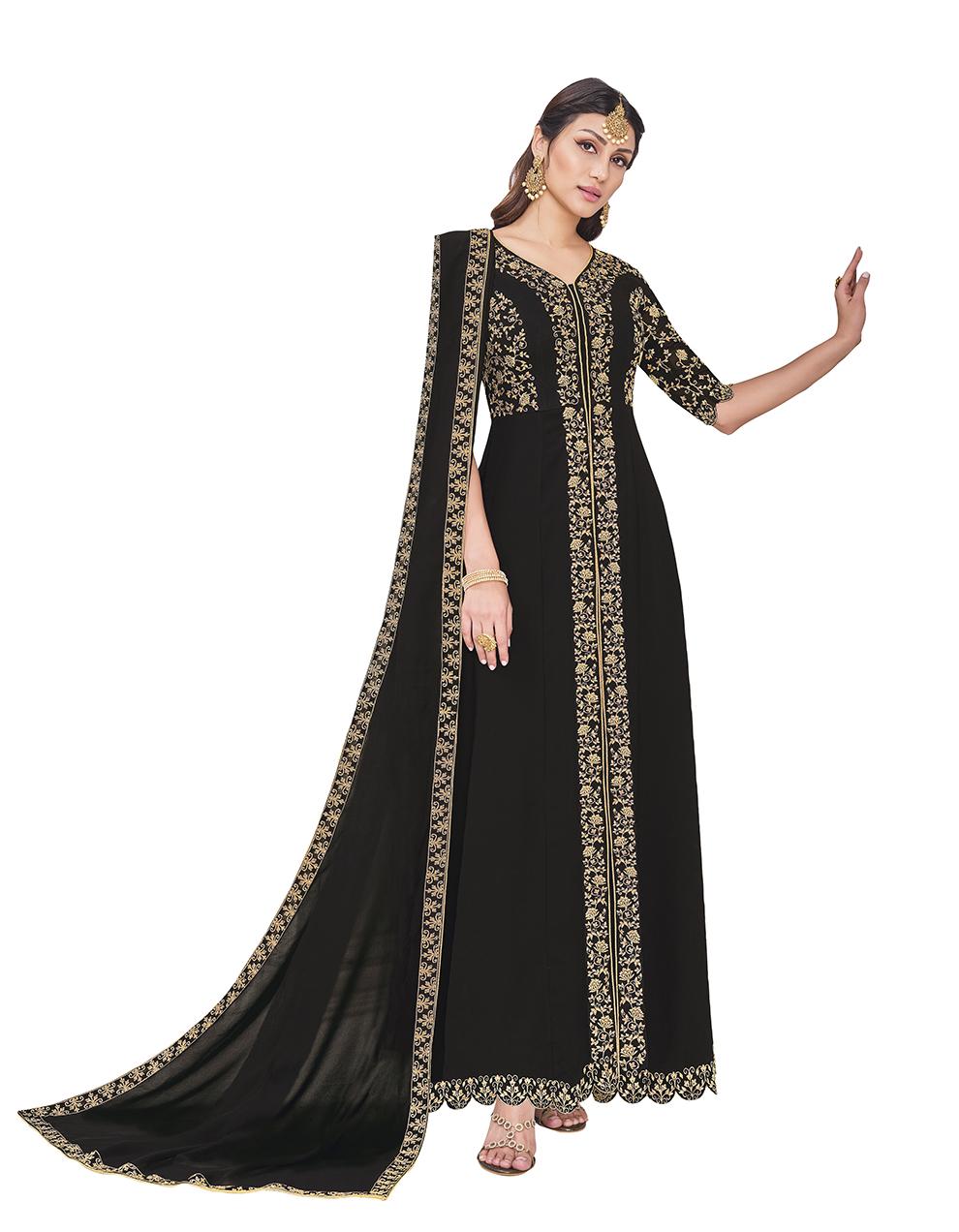 Black Georgette Anarkali Suit with Heavy Embroidery Work SAF8667