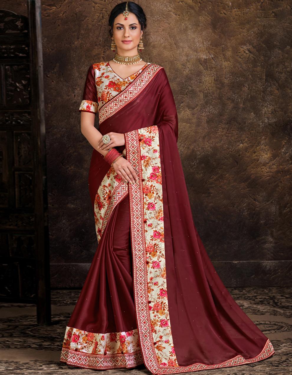 Maroon Poly Silk Saree With Blouse IW24409