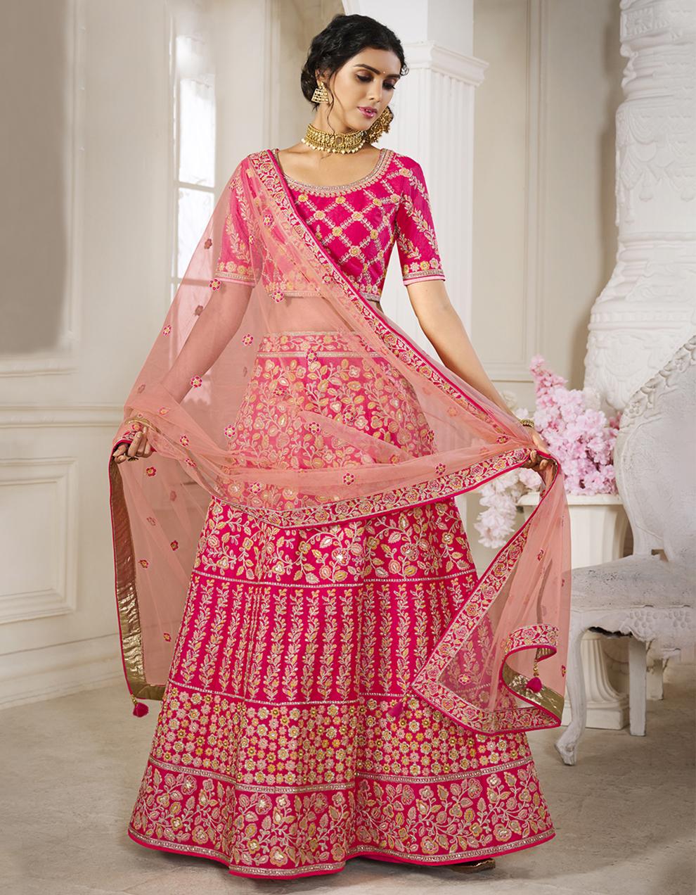 Silk Pink Semi-stitched Lehenga with Choli And Dupatta LSD2839