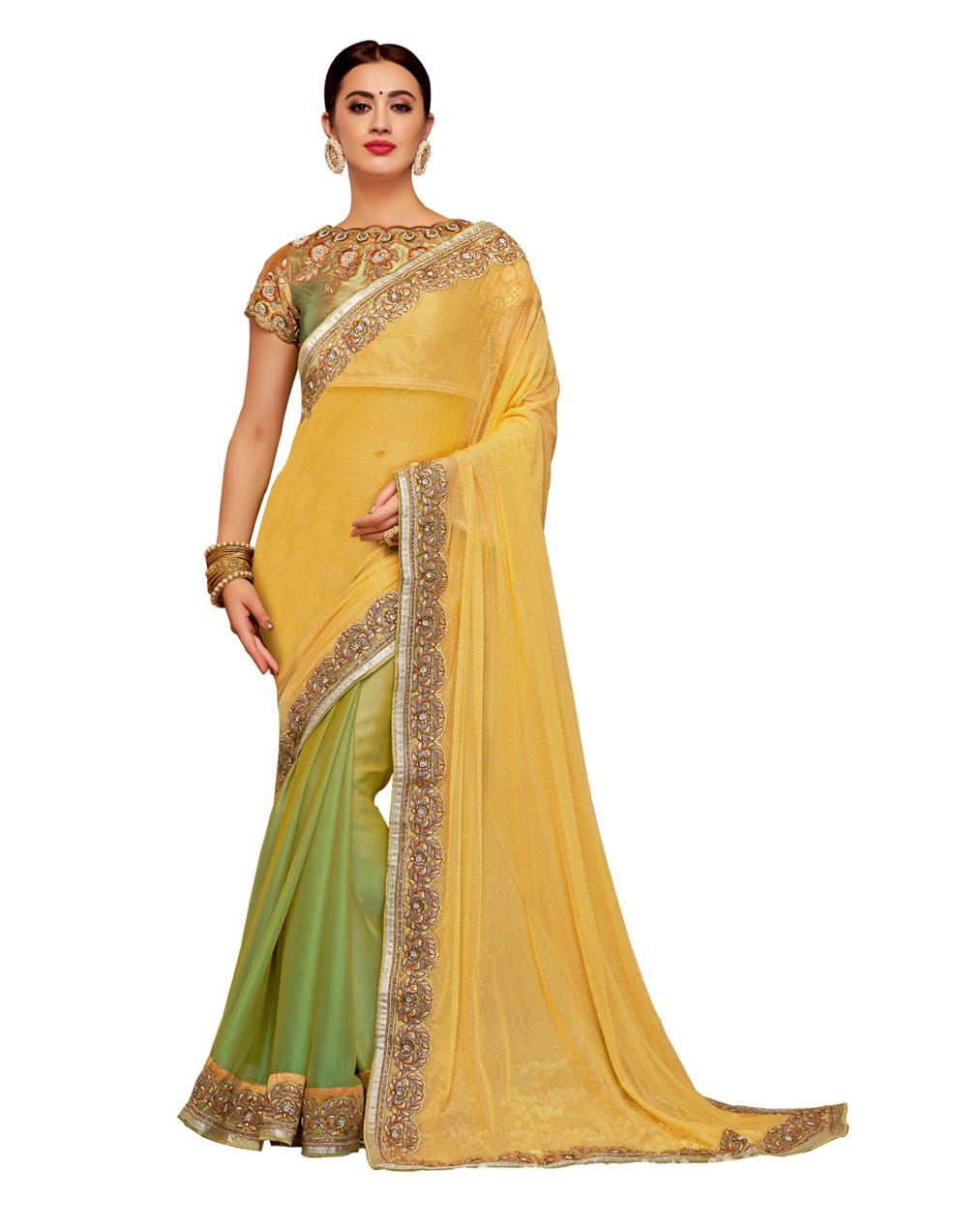 Yellow Green Georgette Saree With Blouse MH23163