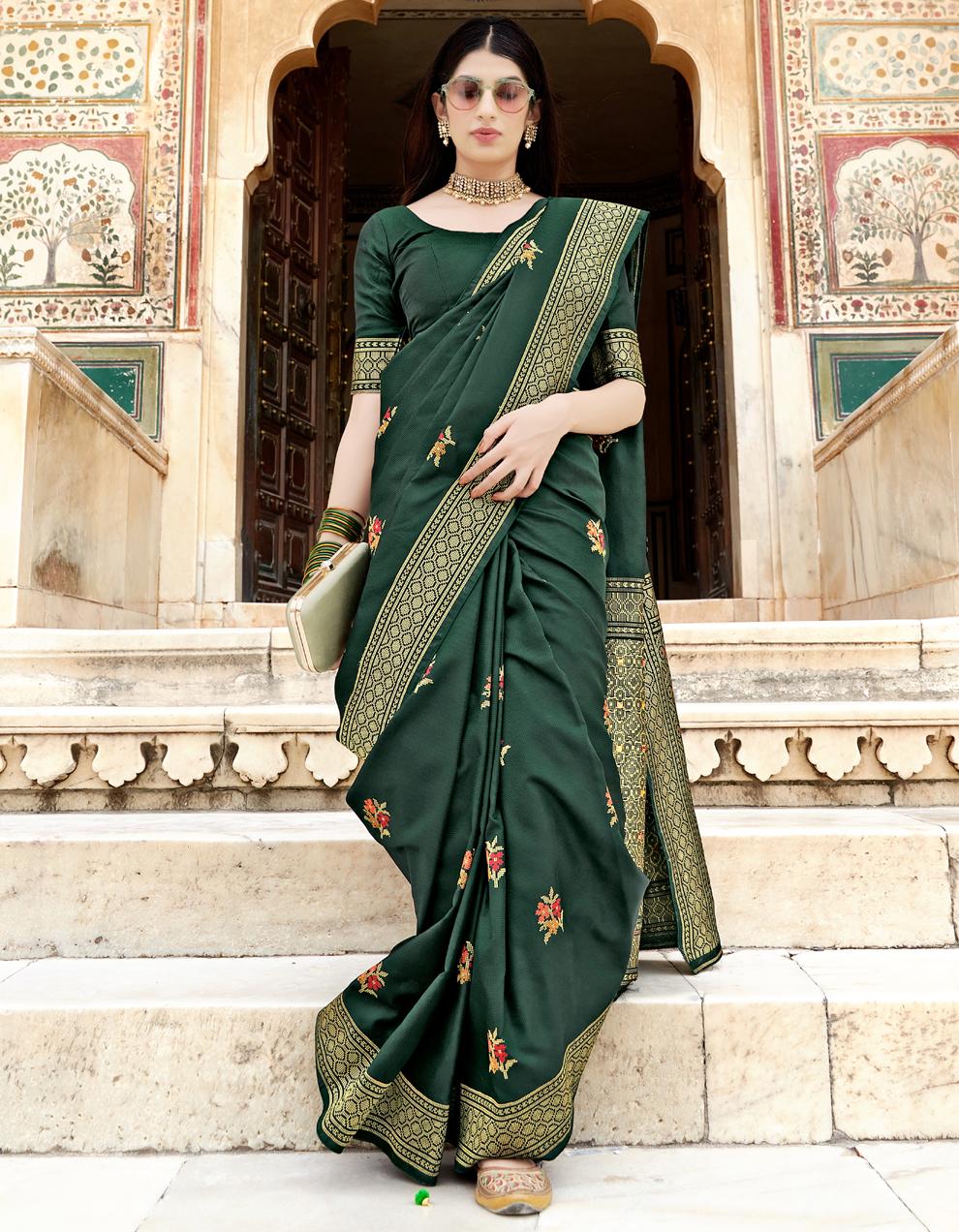 Green Soft Banarasi Satin Silk Saree With Blouse SD26210