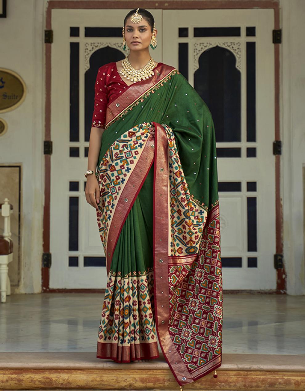 Green Silk Patola Saree for Women With Blouse SD27789