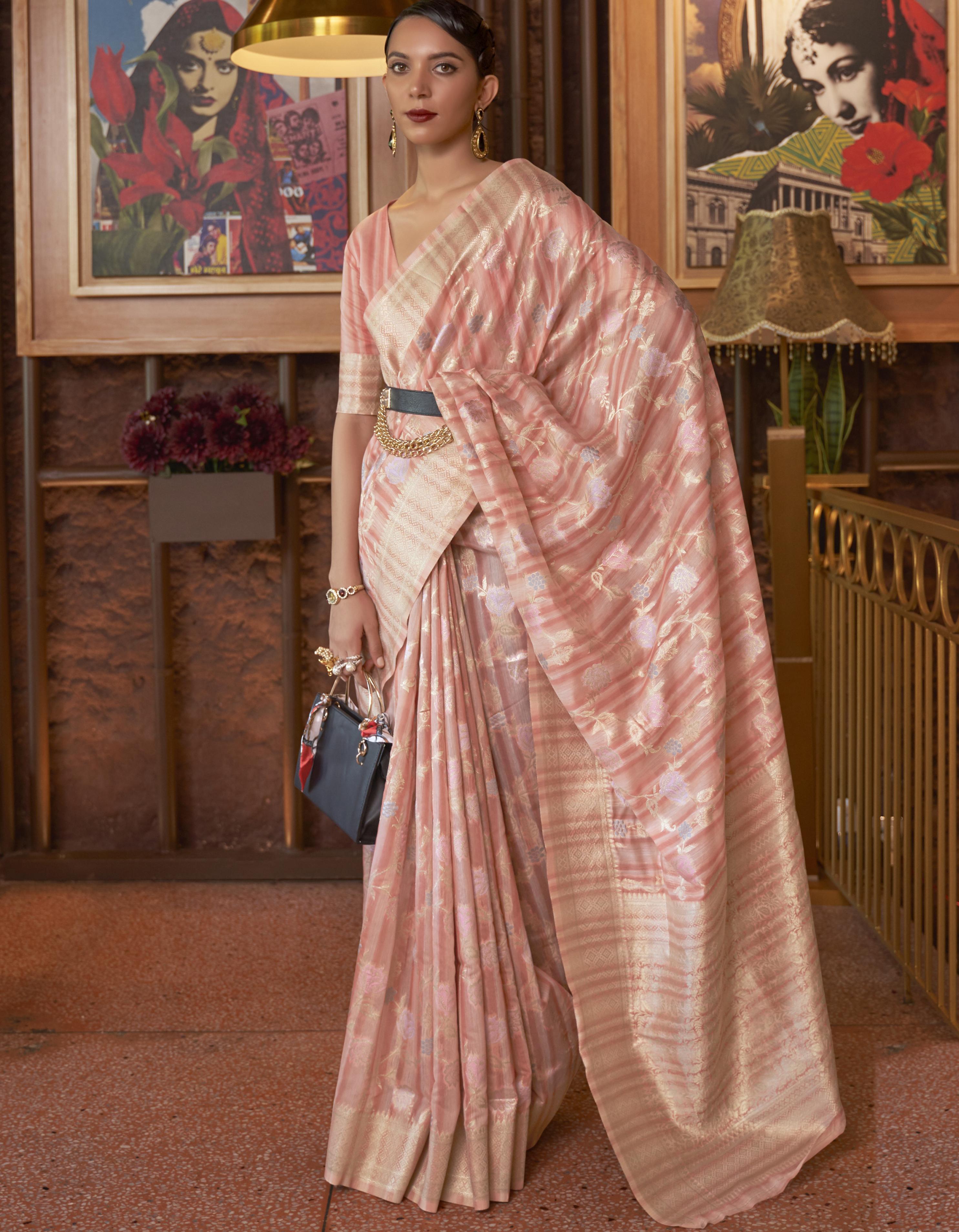 Pink Linen Saree for Women With Blouse SD27245