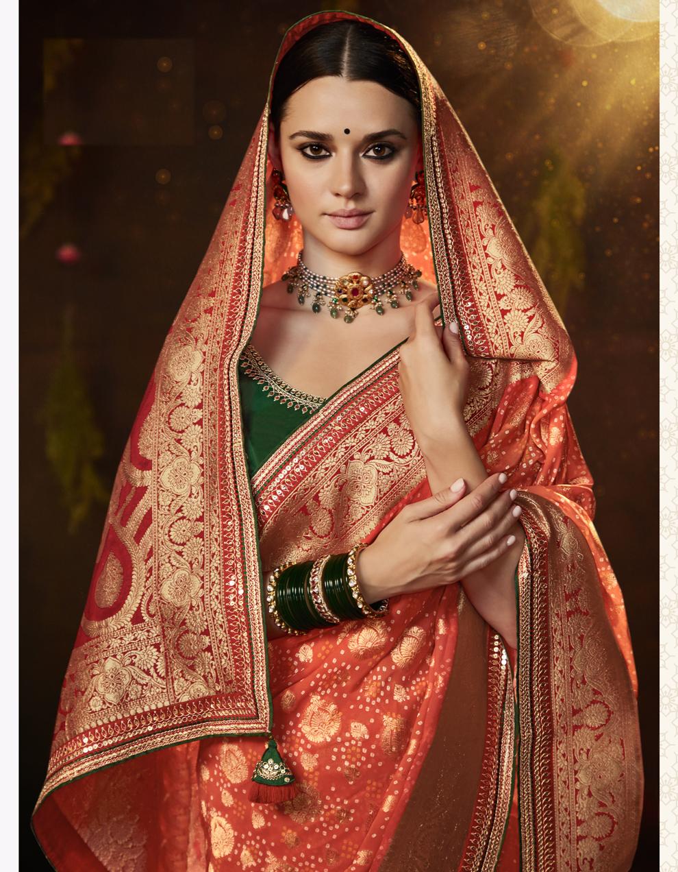 Orange Georgette Saree for Women With Blouse SD27604