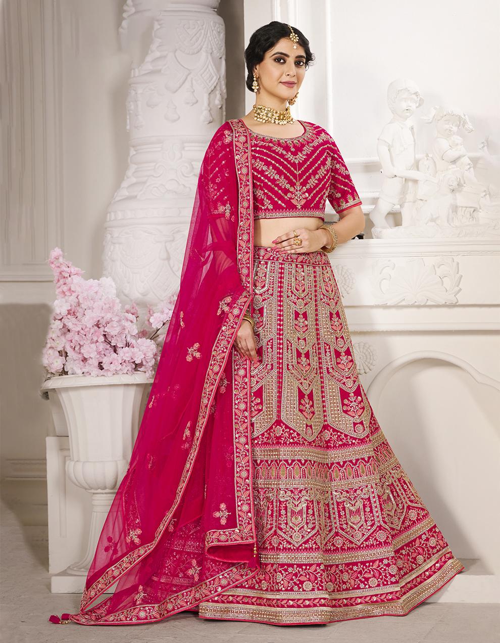 Silk Rani pink Semi-stitched Lehenga with Choli And Dupatta LSD2830