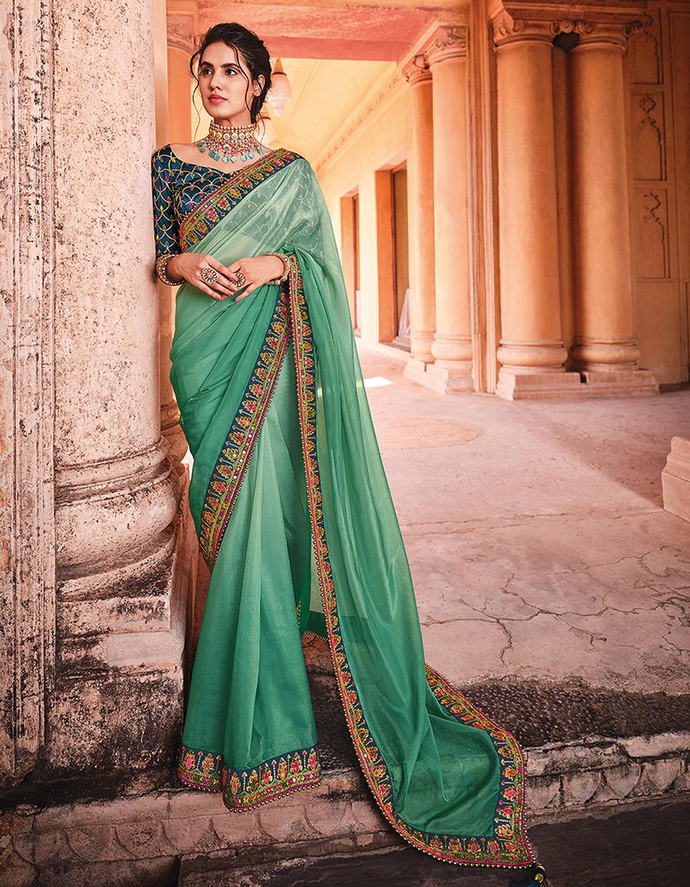 Green Silk Saree With Blouse SD25766