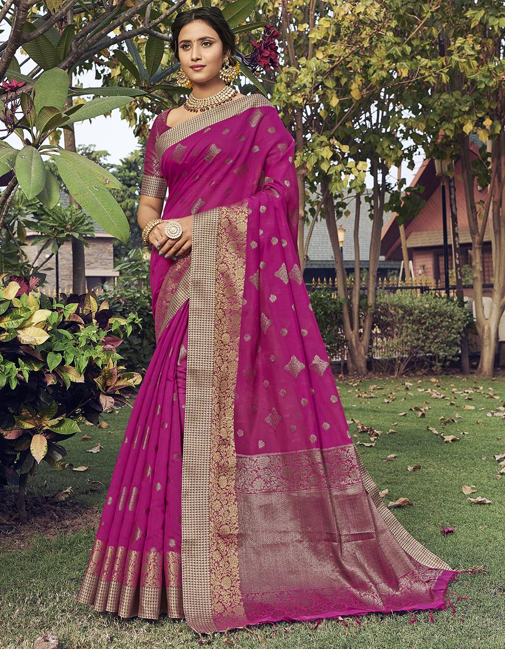 Pink Chanderi Cotton Silk Saree With Blouse MK25648