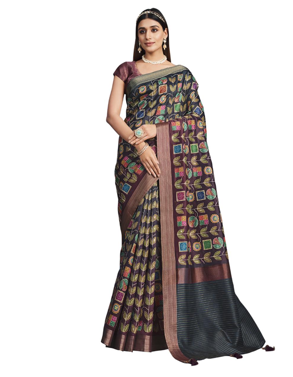 Brown TUSSER SILK Saree for Women With Blouse SD28529