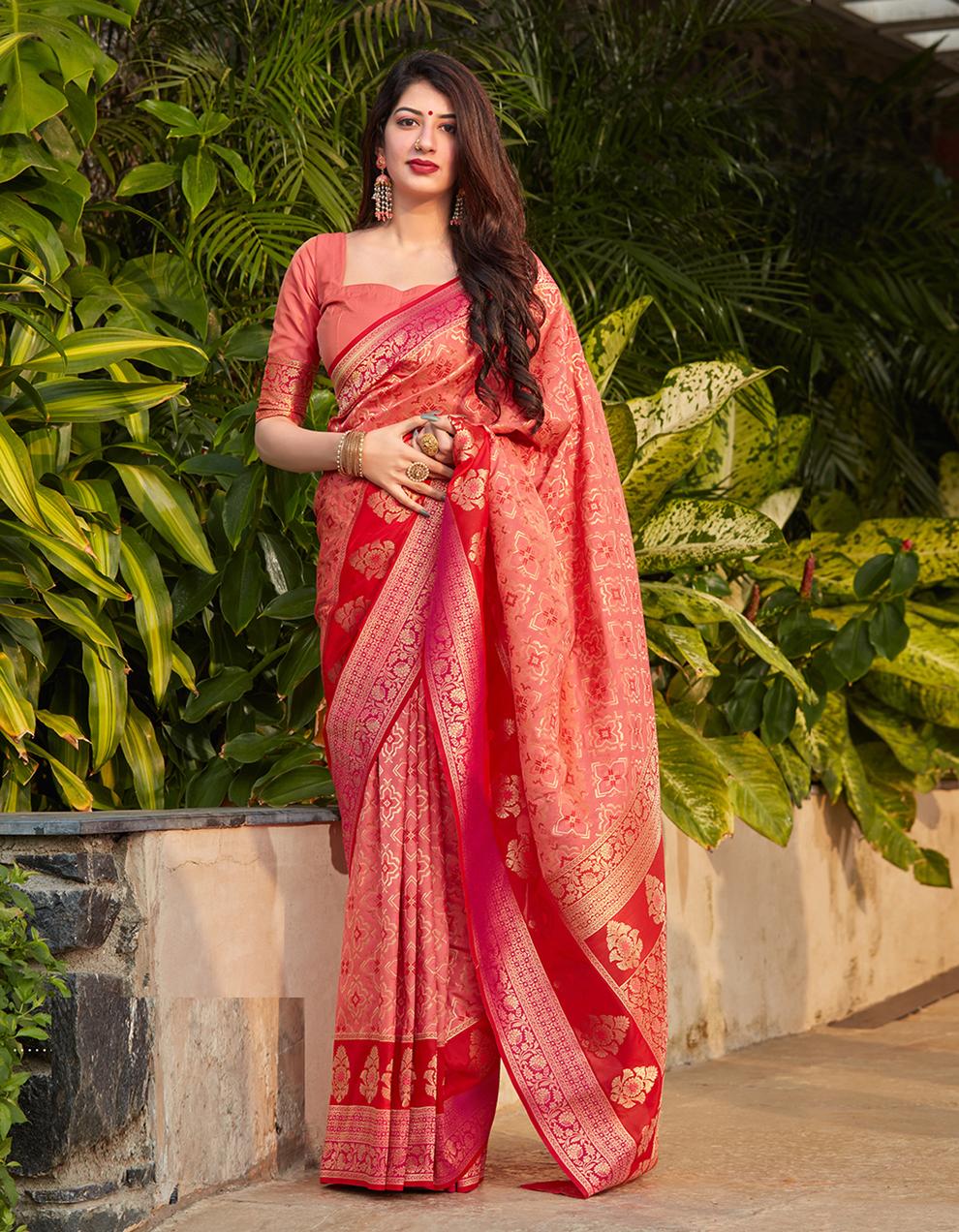 Peach Banarasi Silk Saree With Blouse SD25864