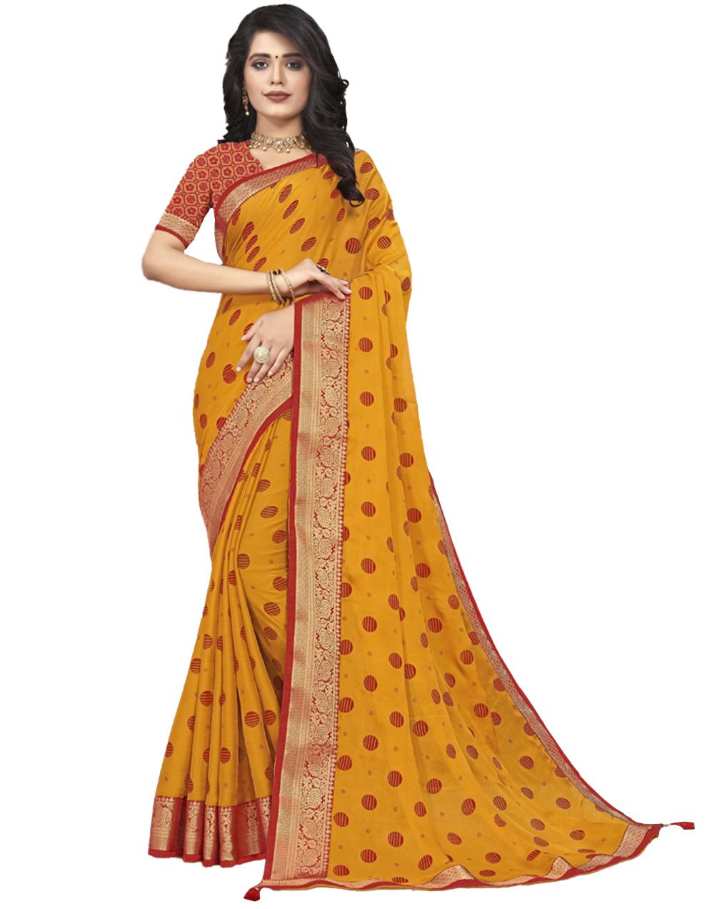 Yellow Vichitra silk Saree With Blouse IW24359
