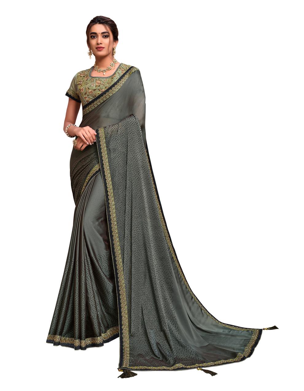 Grey Dual tone silk georgette Saree With Blouse MH24007
