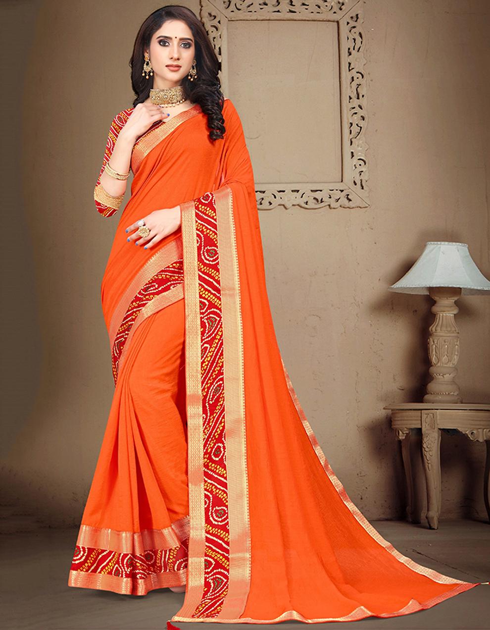 Orange Vichitra silk Saree With Blouse IW24594