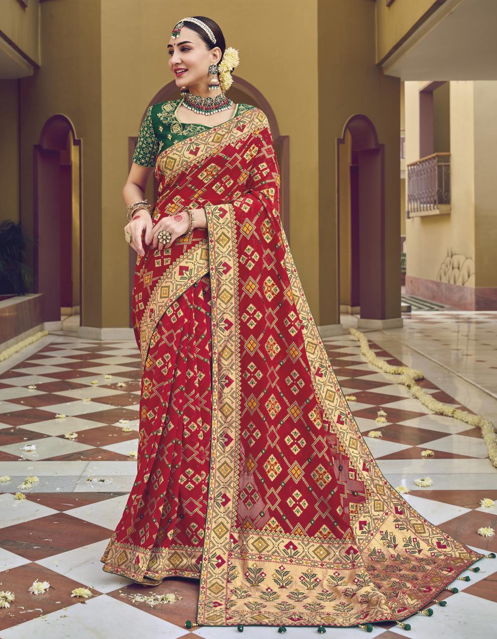Red Pure Georgette Viscose Saree for Women With Blouse SD27676