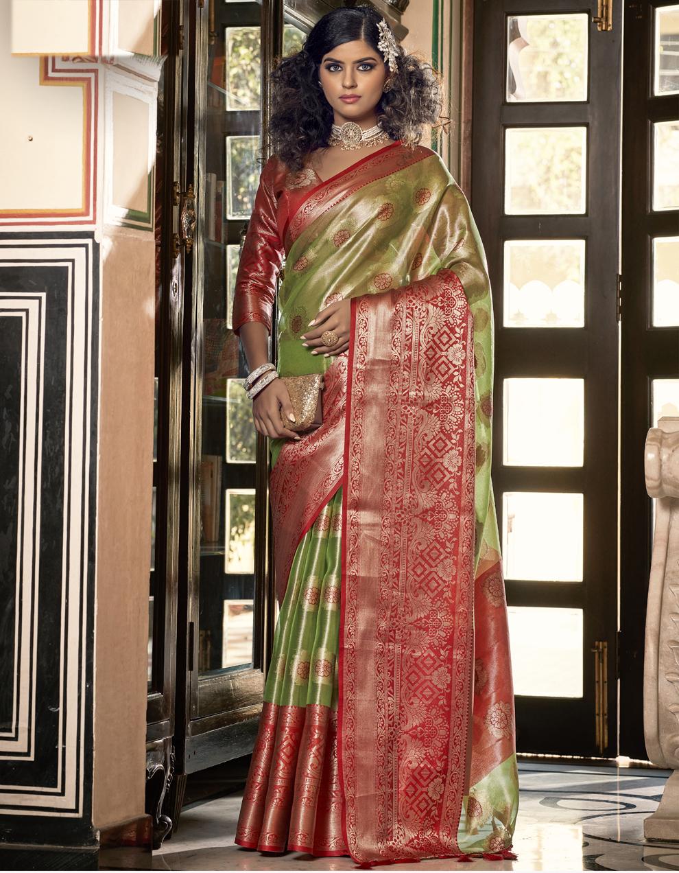 Green Organza Saree for Women With Blouse SD27661
