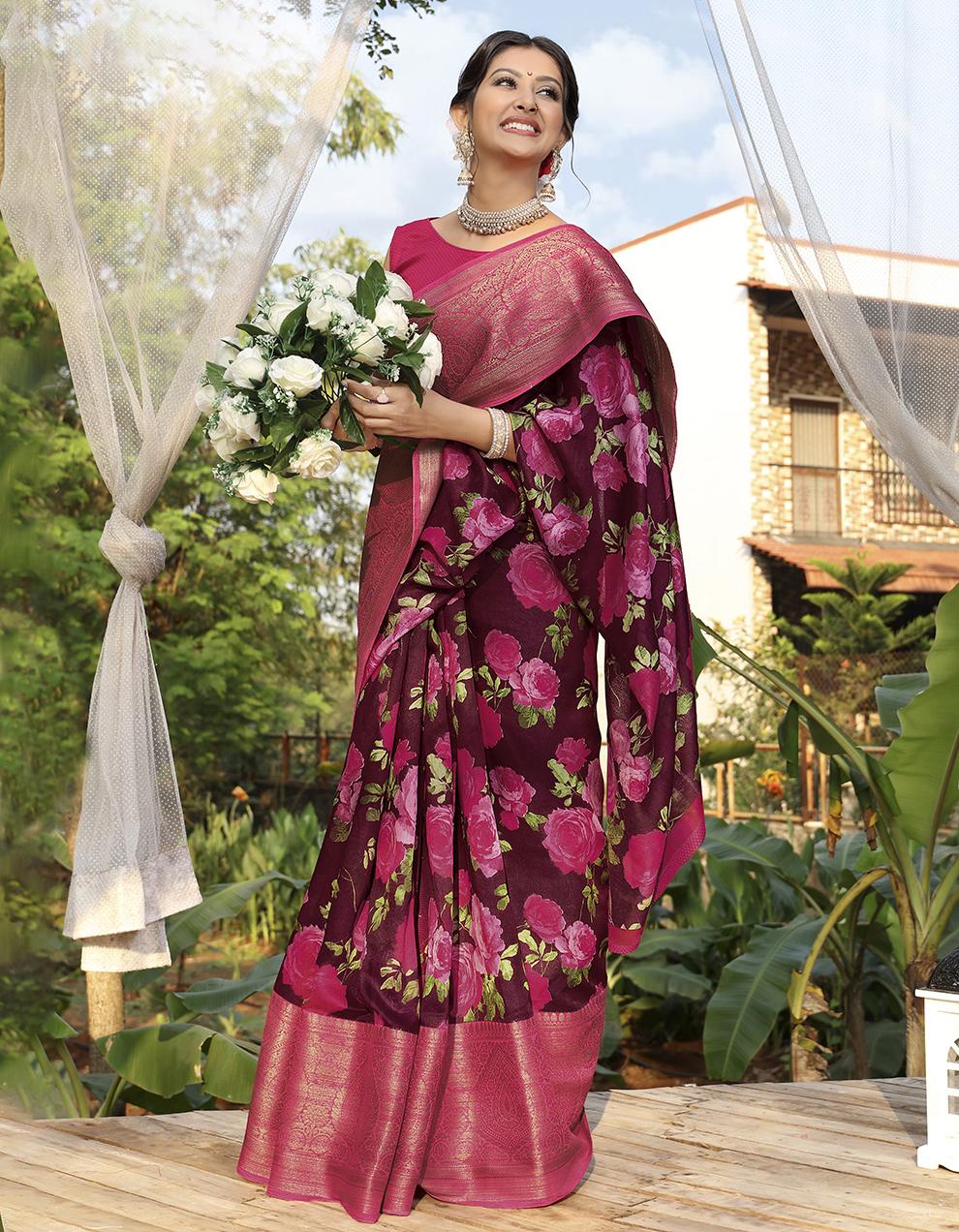 Maroon Soft Cotton Saree With Blouse SD26116