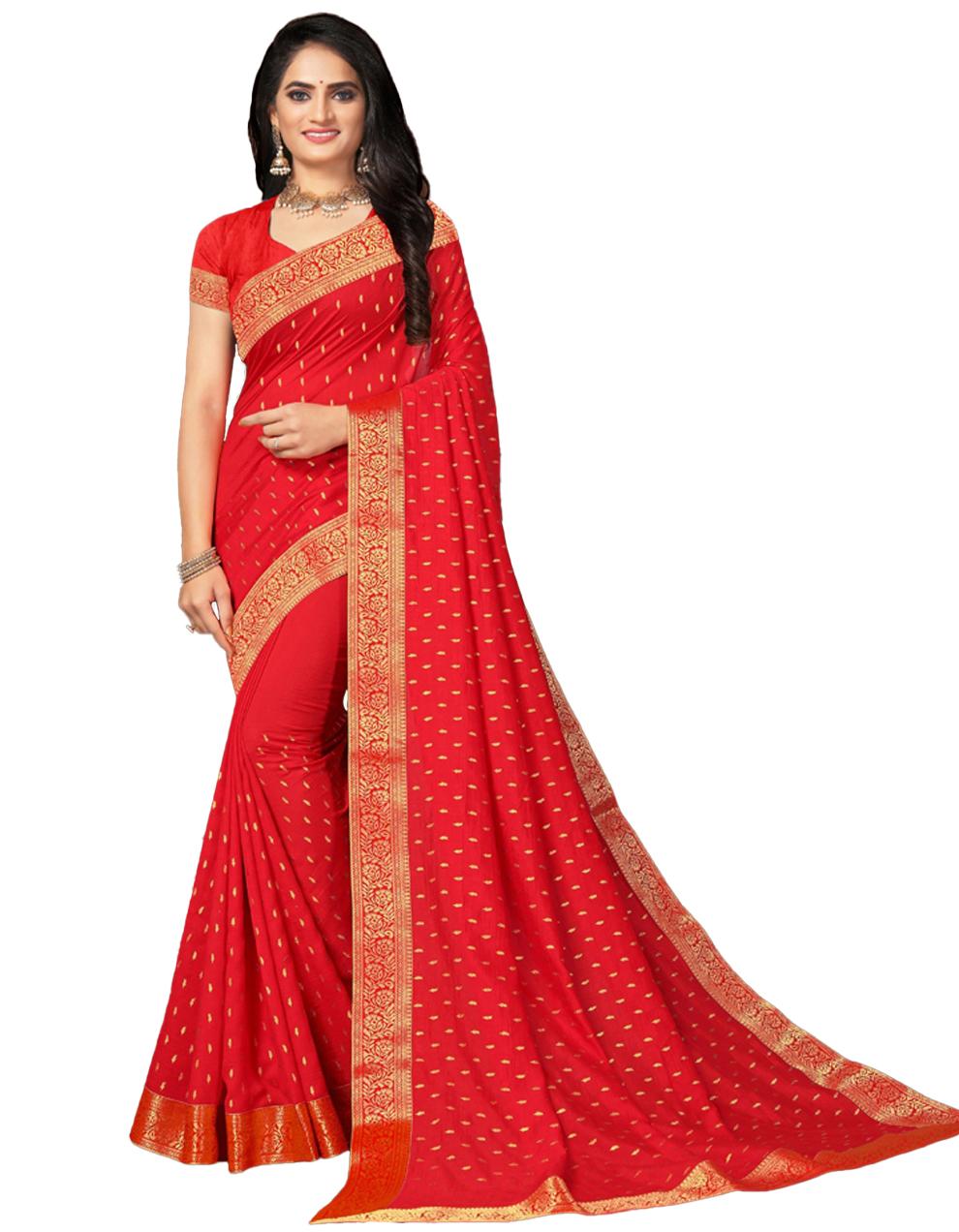Red Vichitra silk Saree With Blouse IW24526