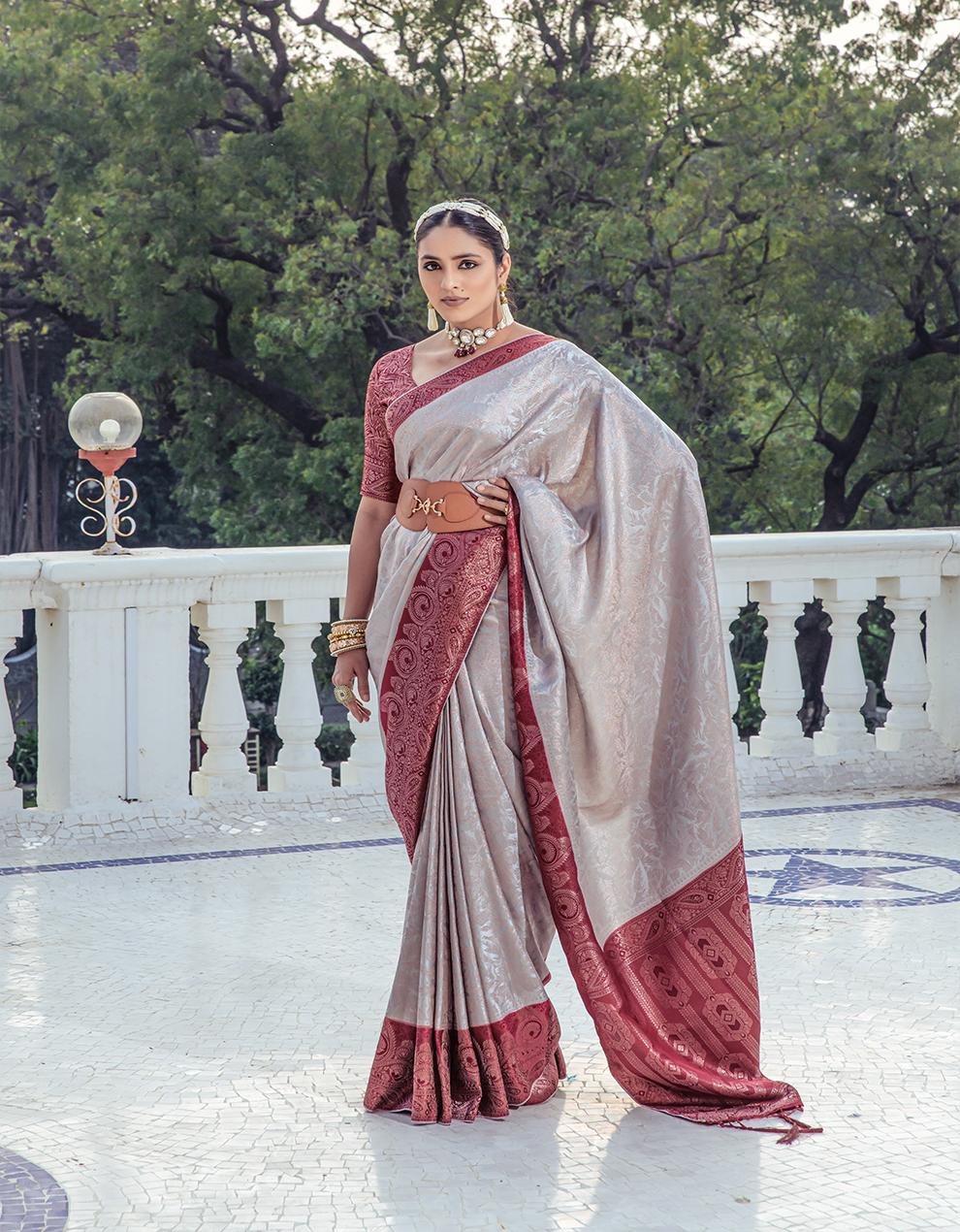grey ART SILK Saree for Women With Blouse SD28517