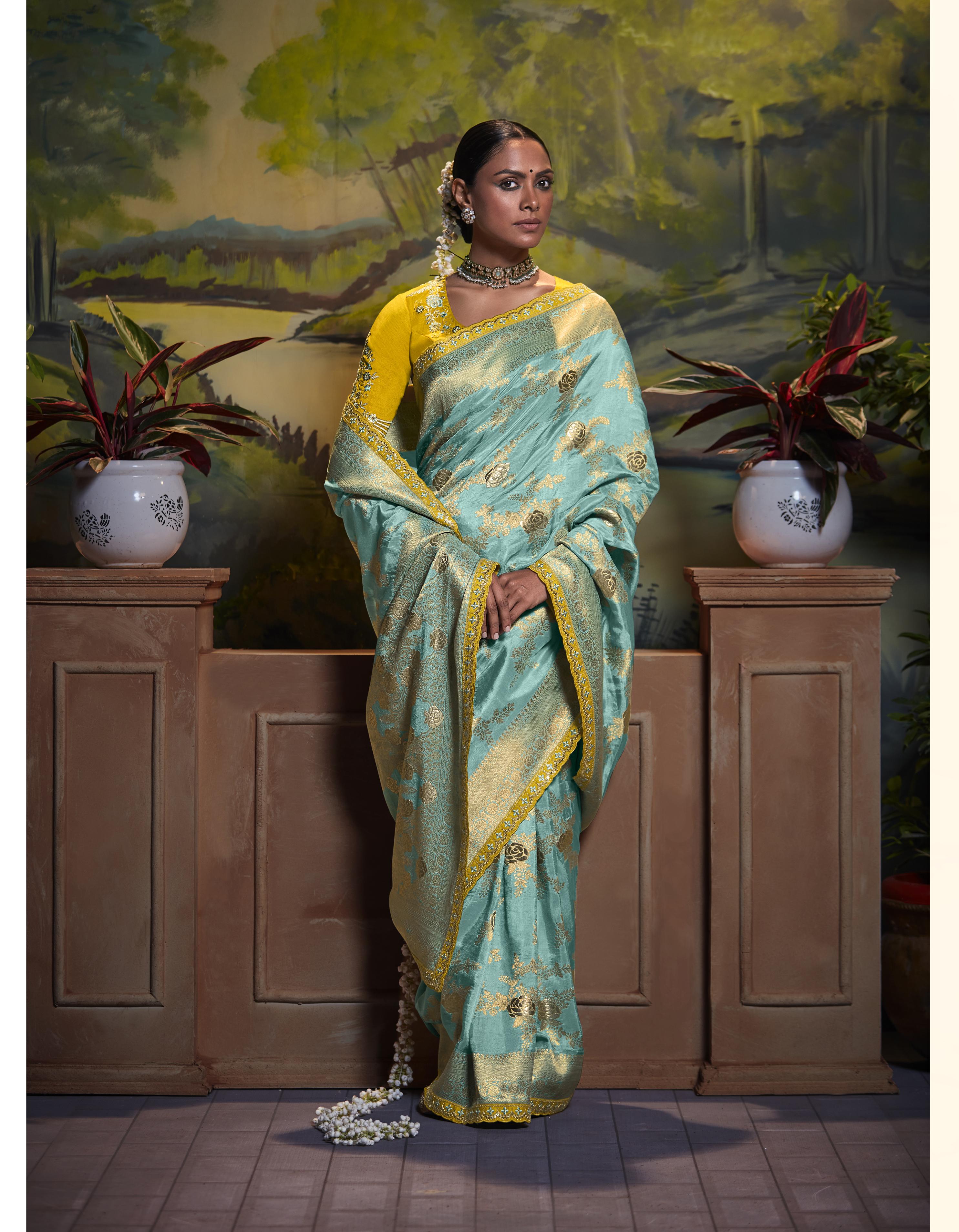 Sky Blue Fancy Silk Party Wear Saree With Blouse SD27136
