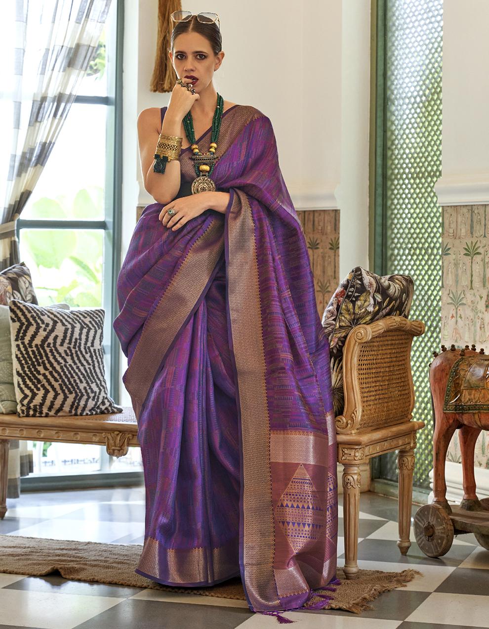 Purple Organza Saree for Women With Blouse SD27613