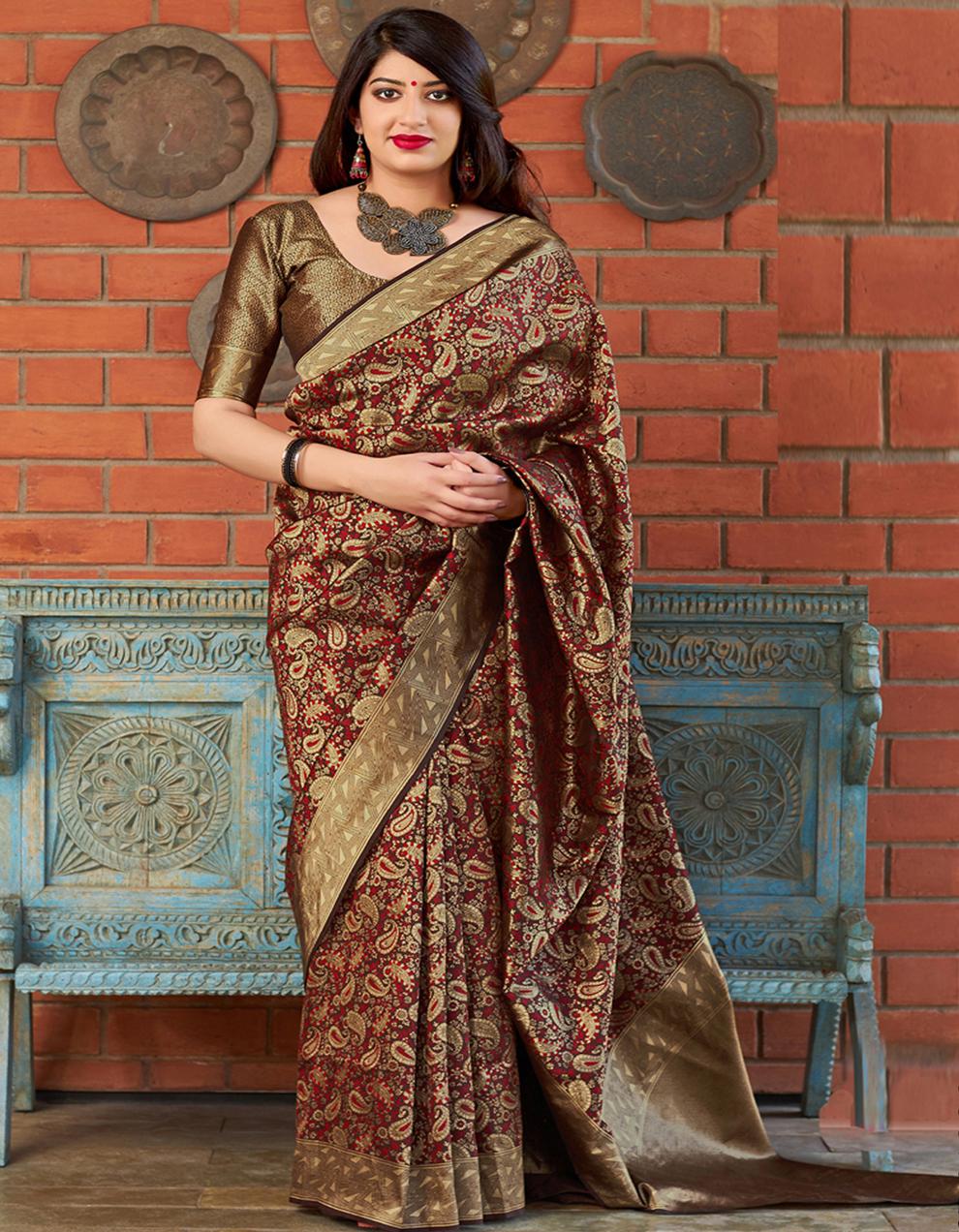 Brown Banarasi Silk Saree With Blouse SD21083