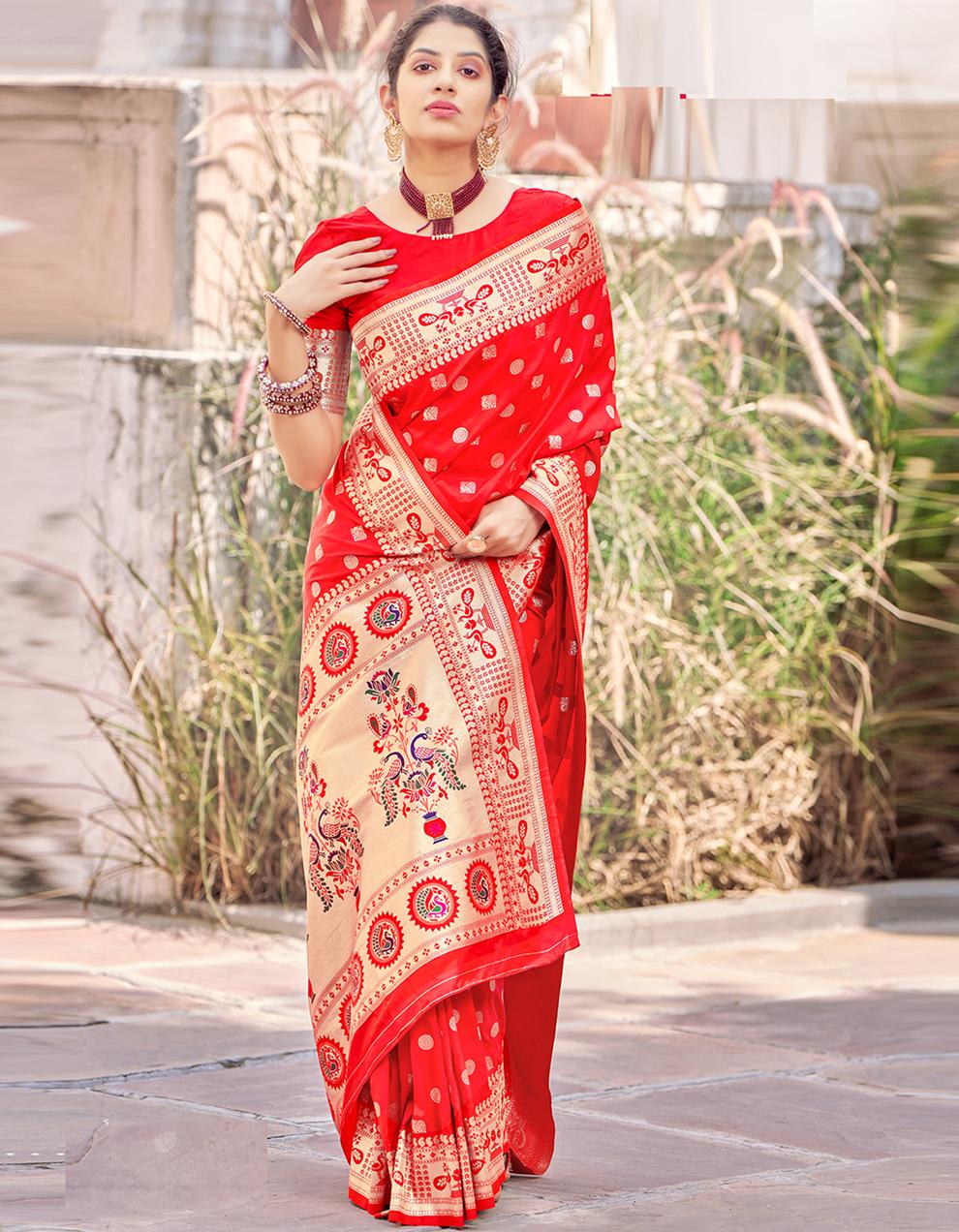 Red Silk Saree With Blouse SD25733