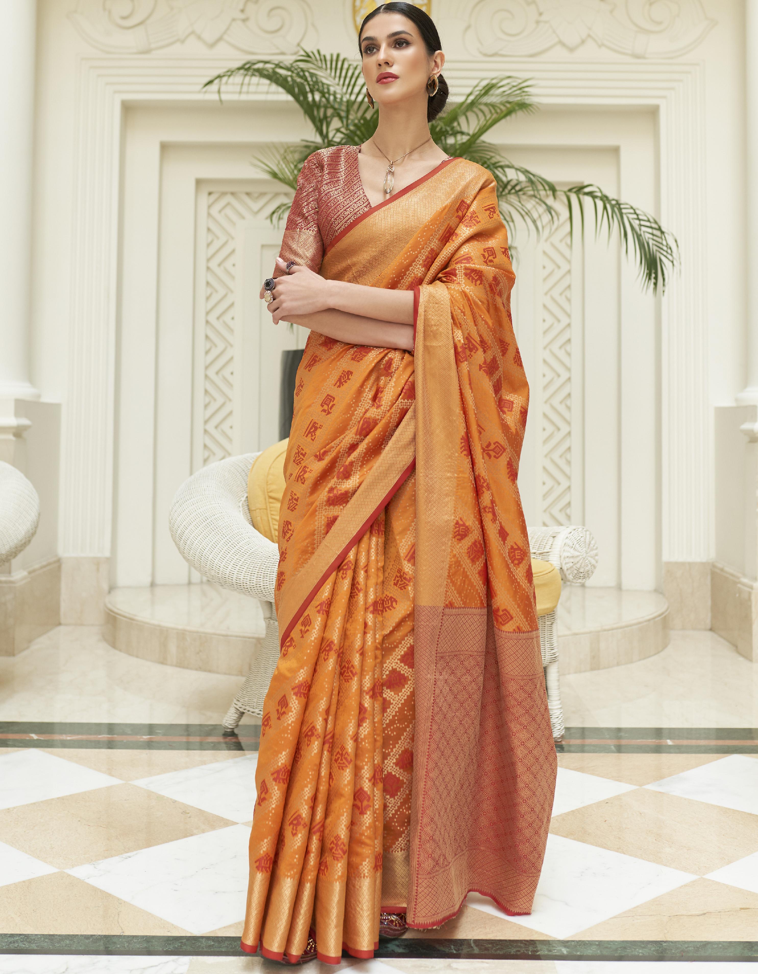 Orange Silk Saree for Women With Blouse SD27124