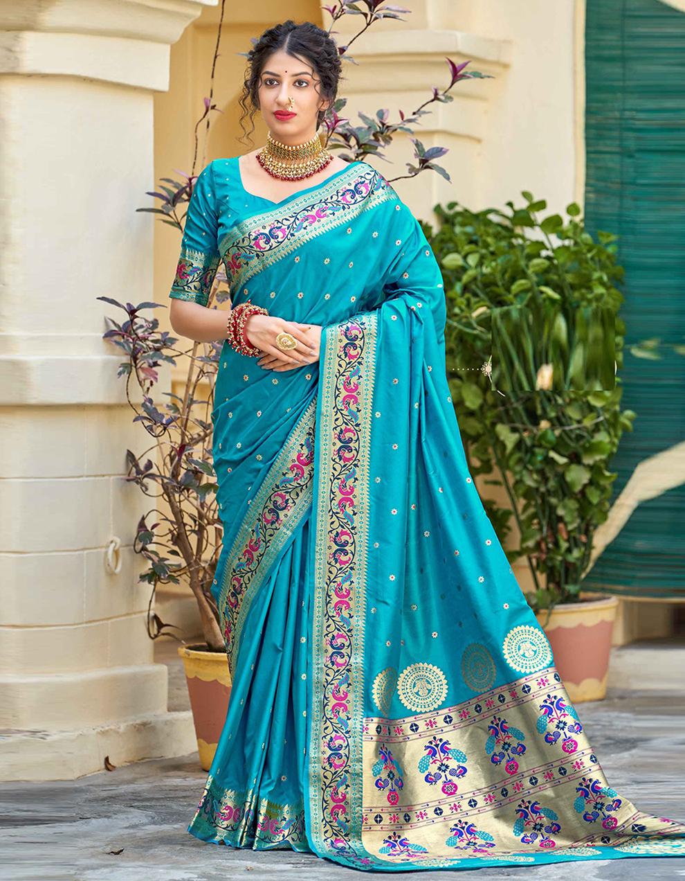 Sky blue Banarasi Silk Saree With Blouse SD25819