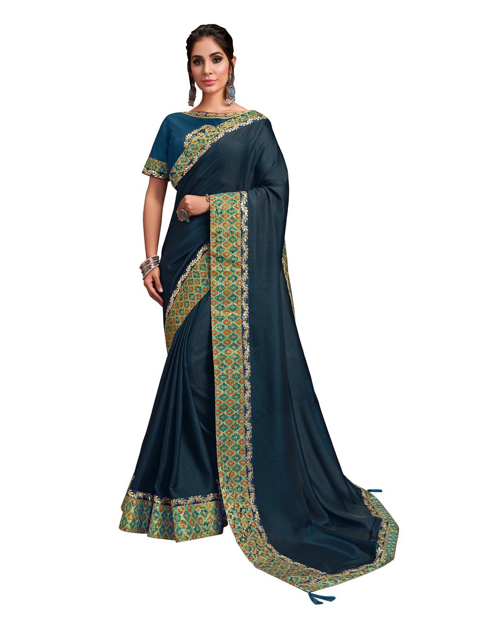 Teal Blue Silk georgette Saree With Blouse MH23224