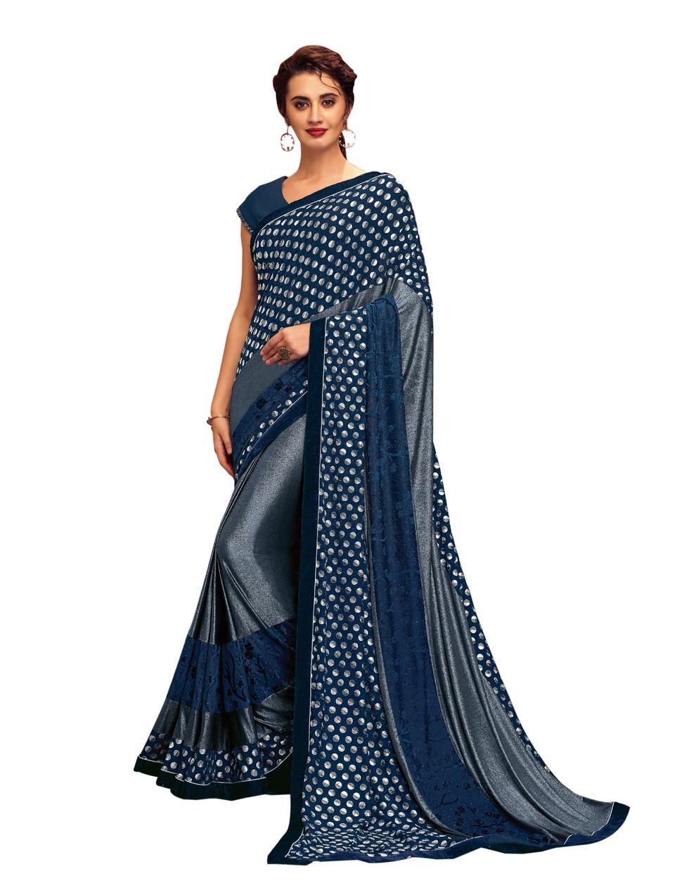 Blue Lycra Saree With Blouse MH23212