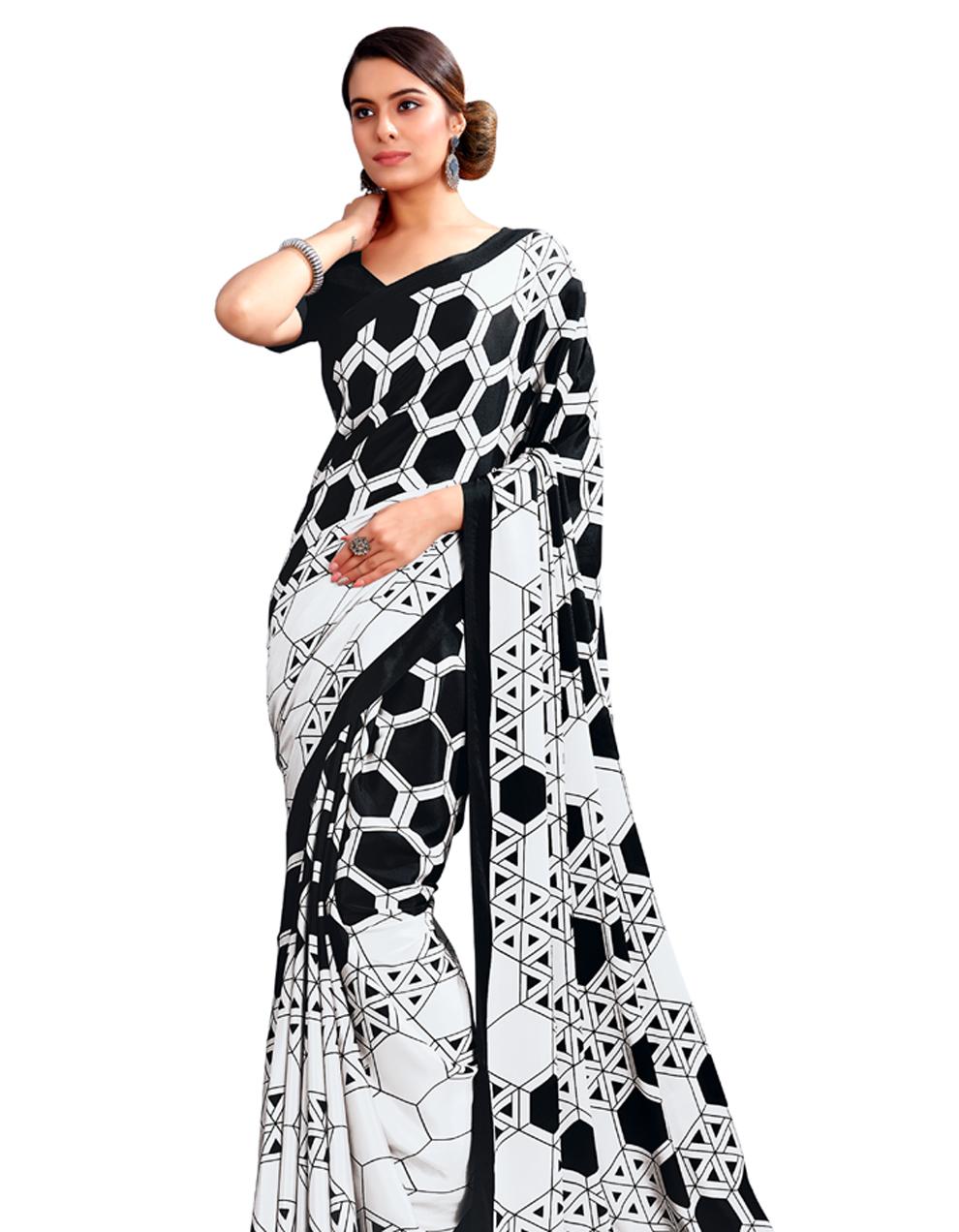 white CREPE SILK Saree for Women With Blouse SD28780