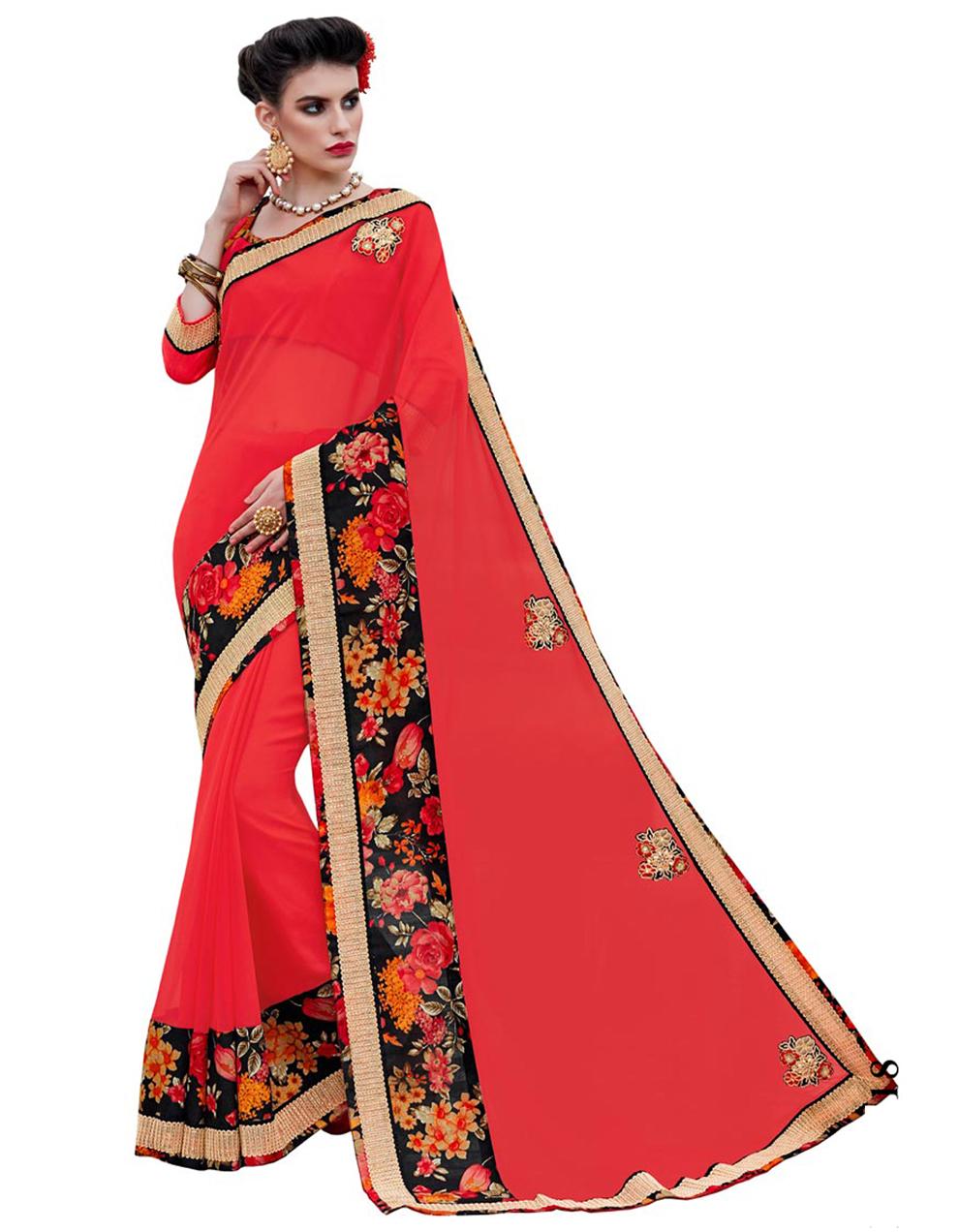 Red Georgette  Half and Half Saree With Blouse IW14718
