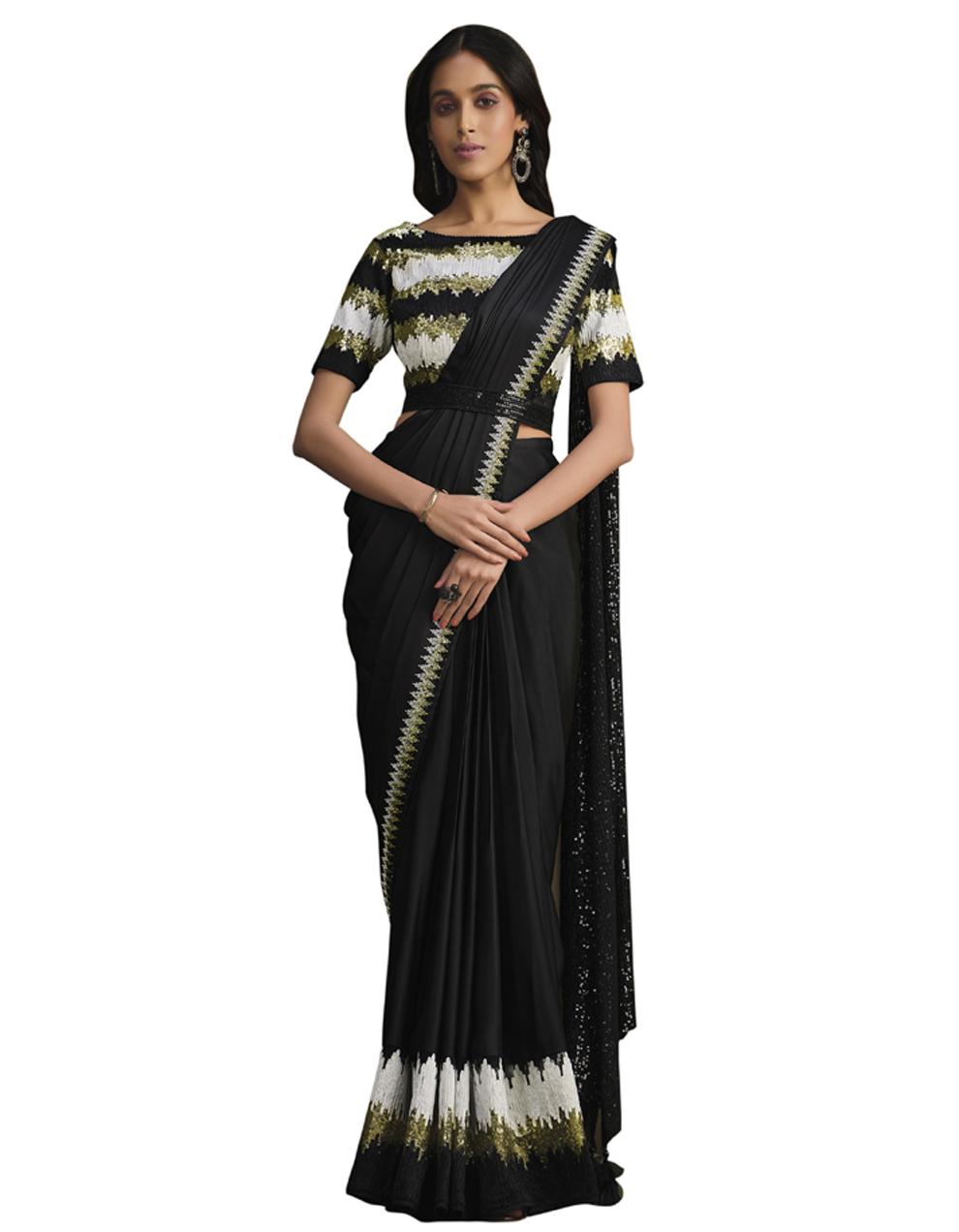 Black CREPE SILK Saree for Women With Blouse SD28534
