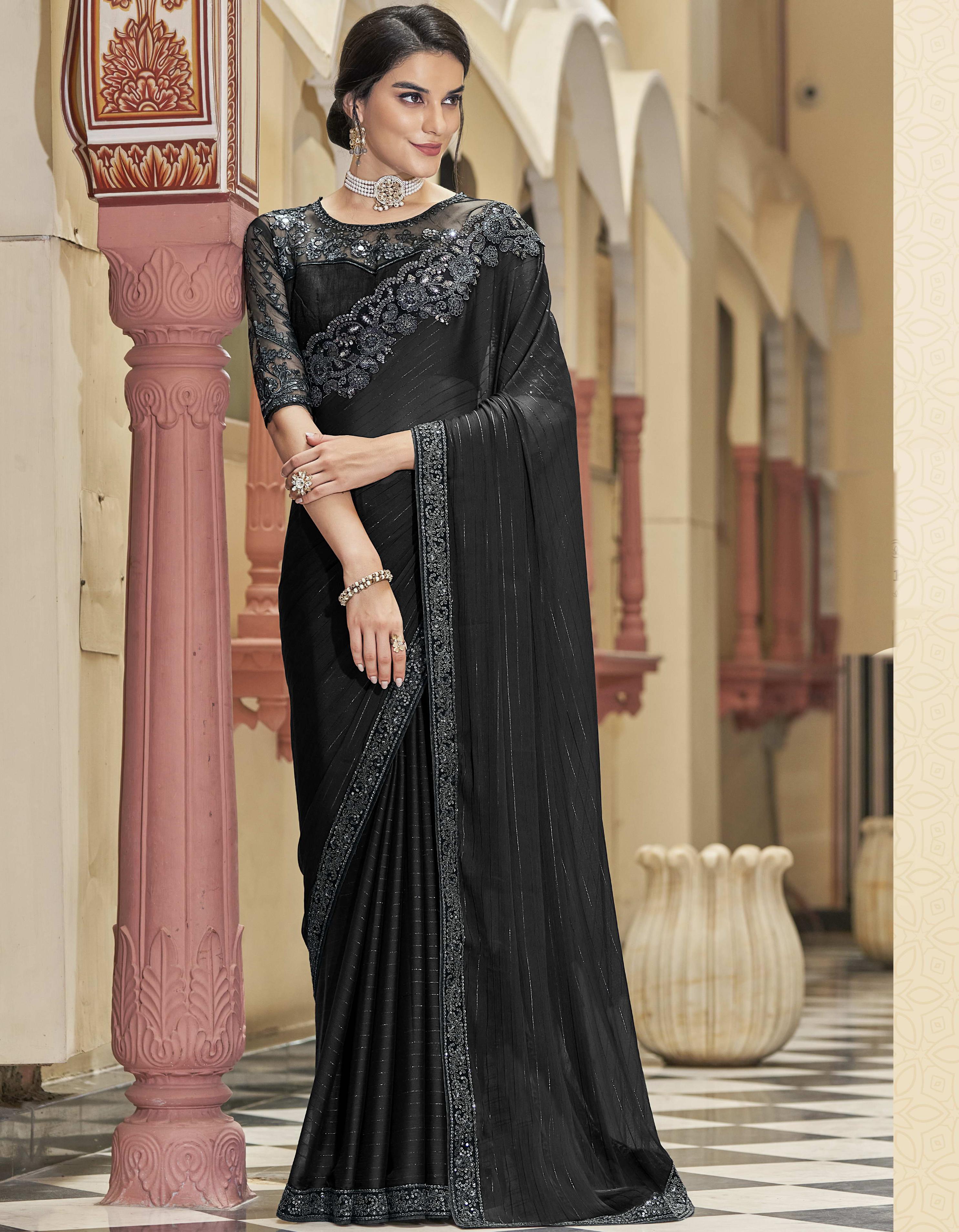 Black Silk Saree for Women With Blouse SD27101