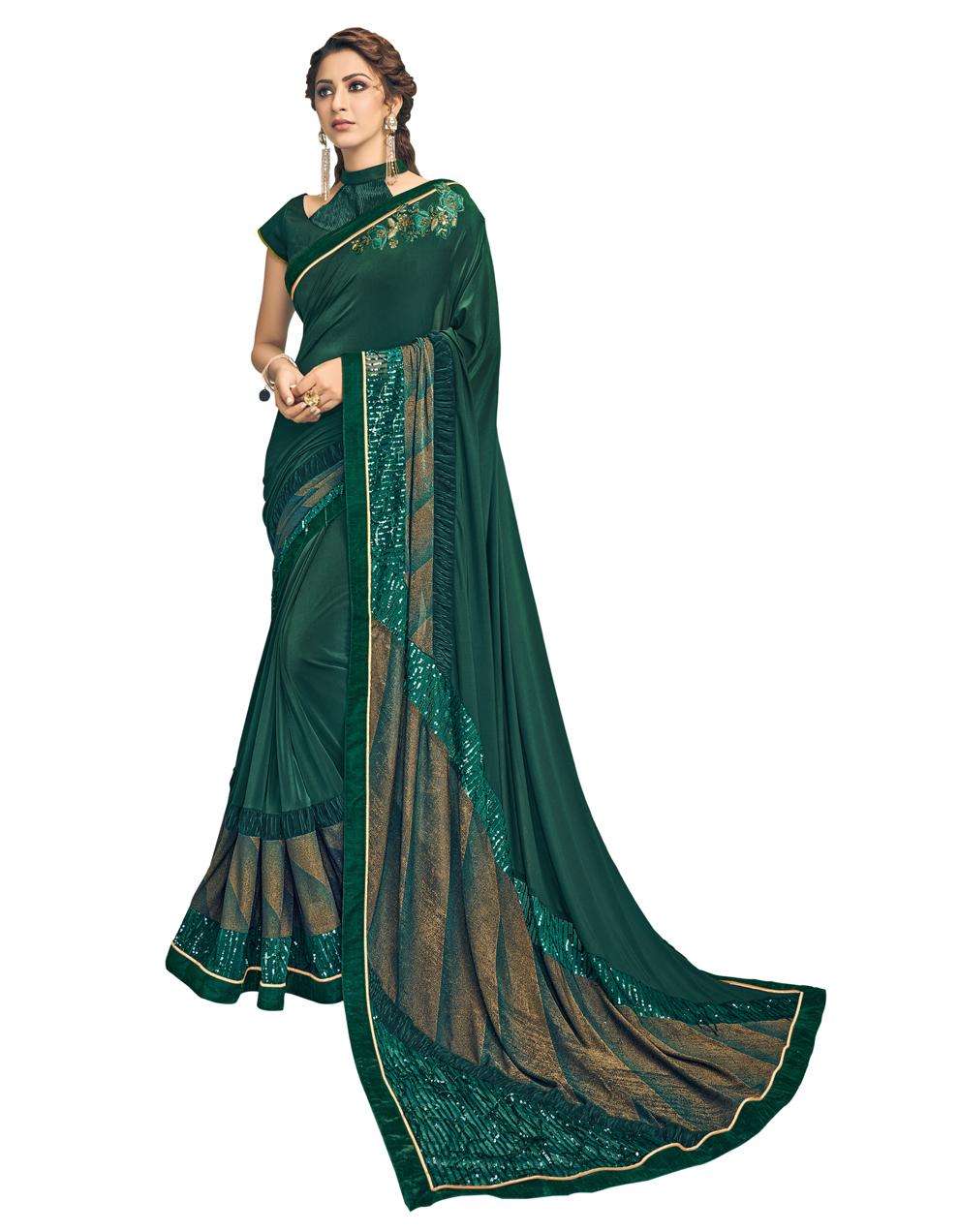 Green Lycra Saree With Blouse MH22529
