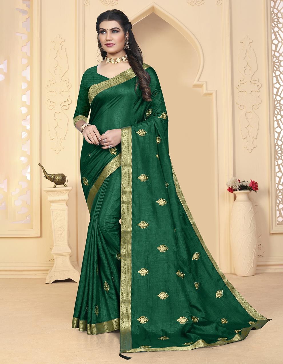 Green Vichitra Silk Saree With Blouse IW26956