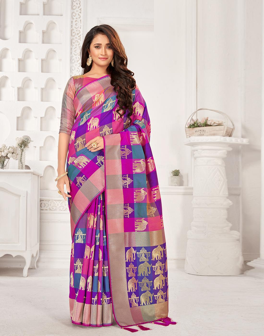 Purple Banarasi Silk Saree With Blouse SD25752