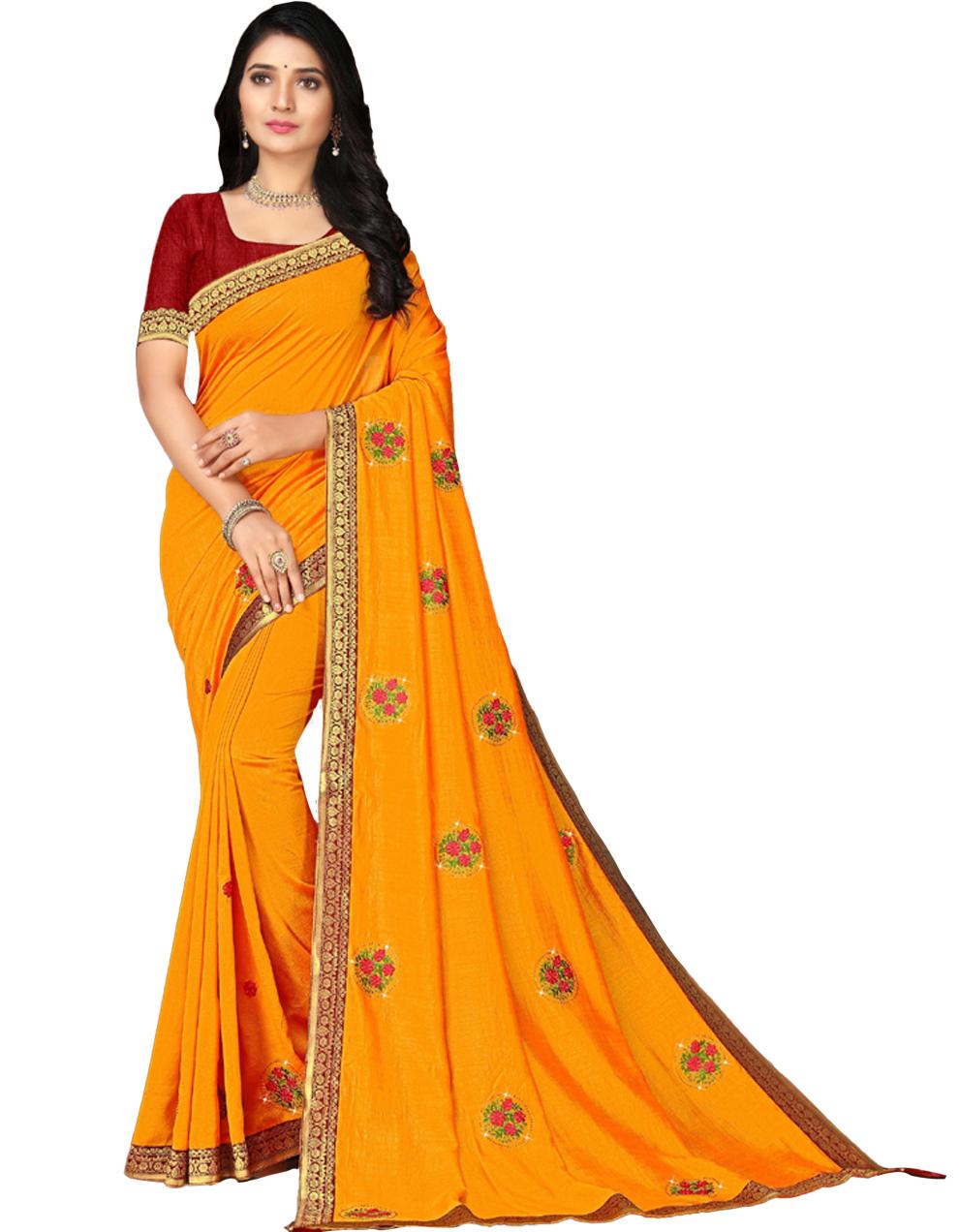 Yellow Vichitra silk Saree With Blouse IW23606