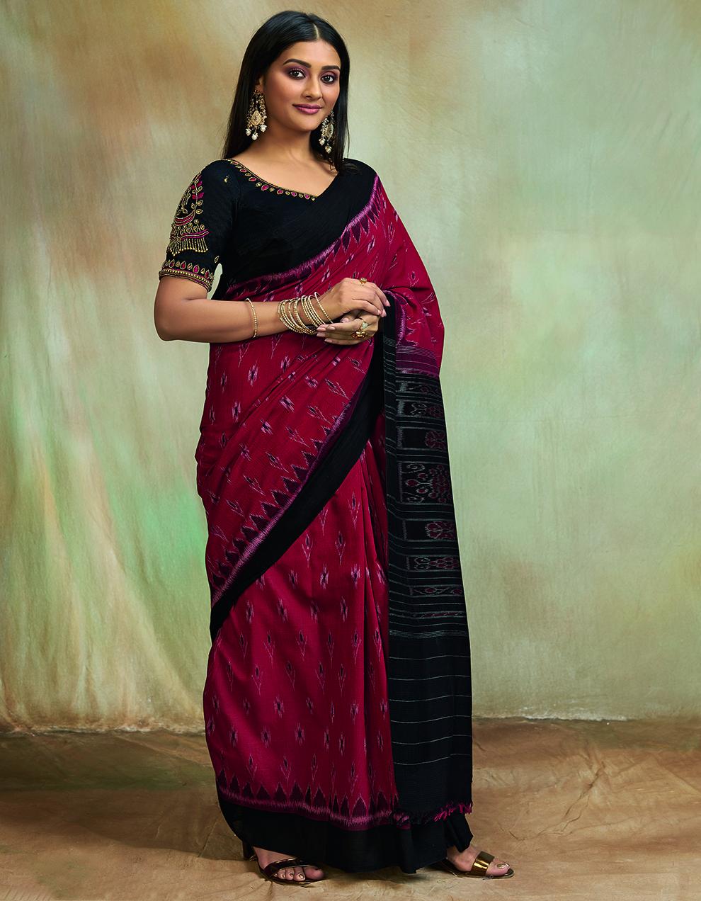 Red Mul Mul Cotton Saree With Blouse SD26133