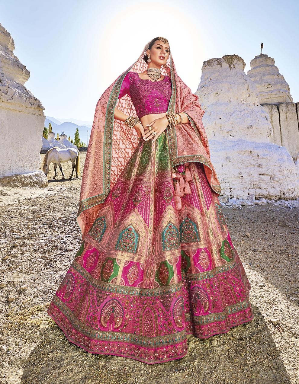 Banarasi Silk Pink Semi-stitched Lehenga with Choli And Dupatta LSD3024