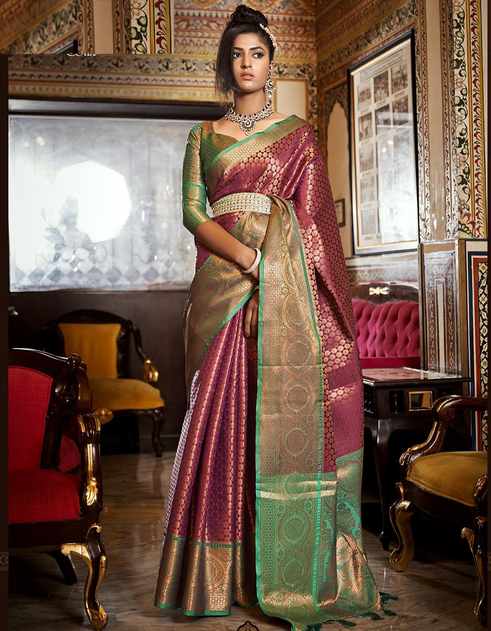 Purple Silk Kanjivaram Saree for Women With Blouse SD27576
