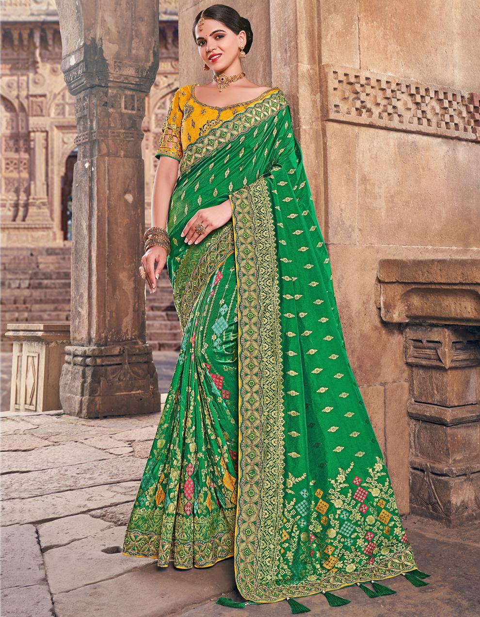 Green Dola Silk Saree for Women With Blouse SD27849