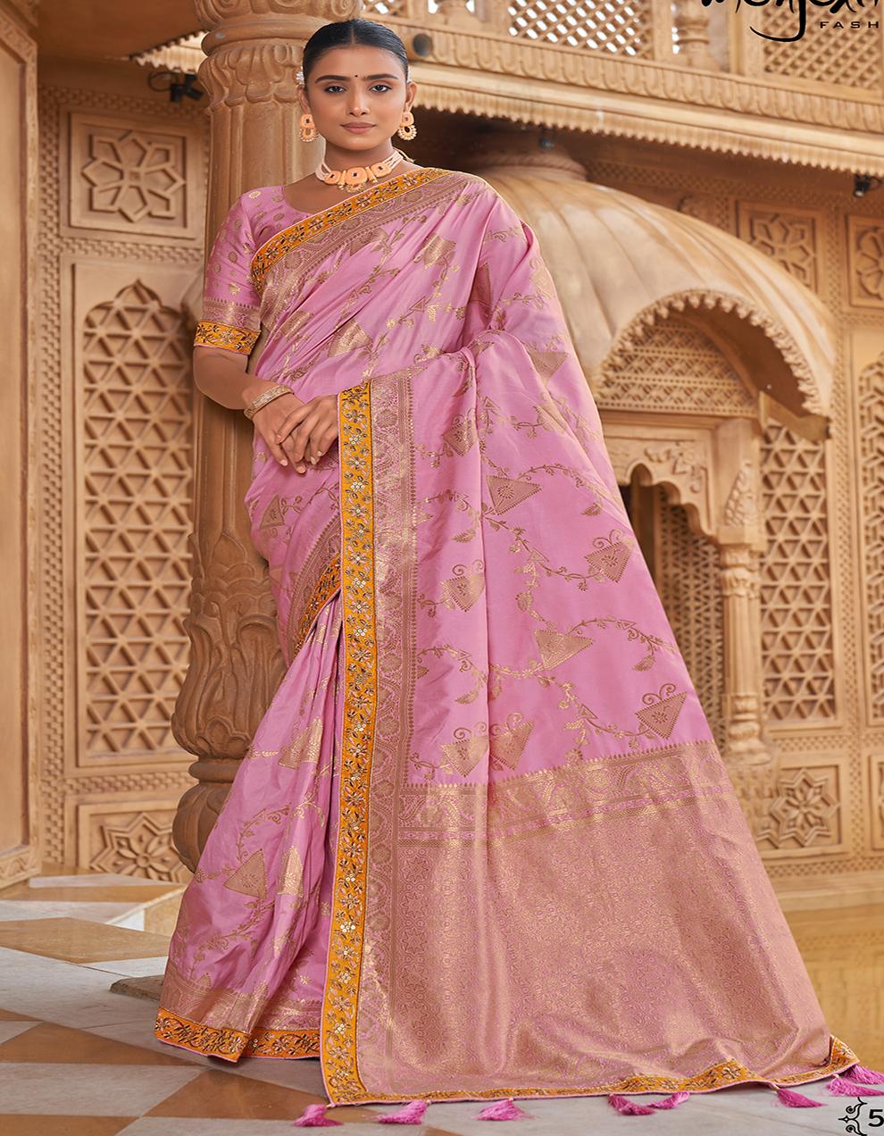 Baby Pink Banarasi Silk Festive wear Saree for Women With Blouse SD27175