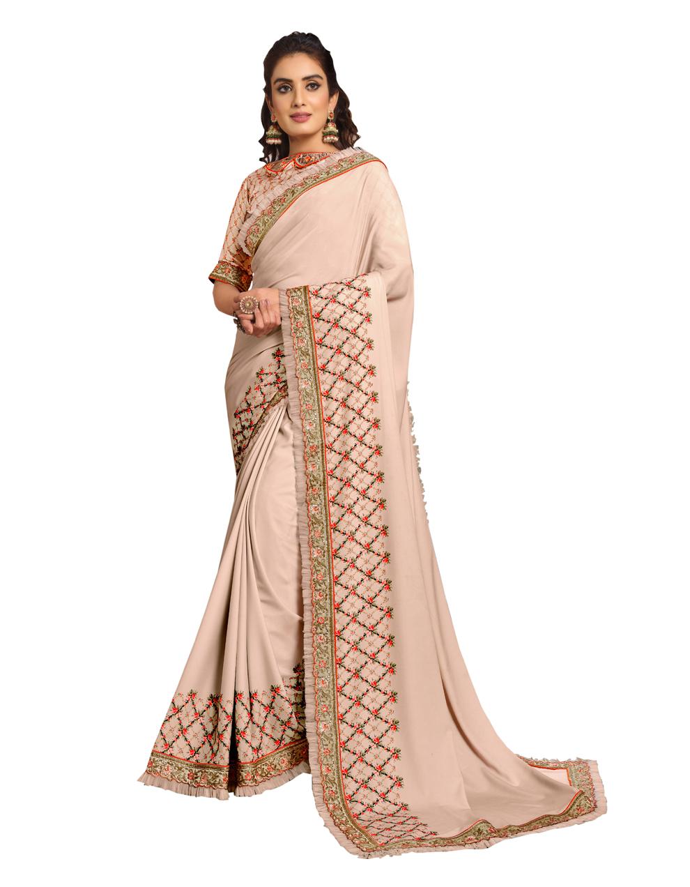 Nude Pink Silk georgette Saree With Blouse MH25092