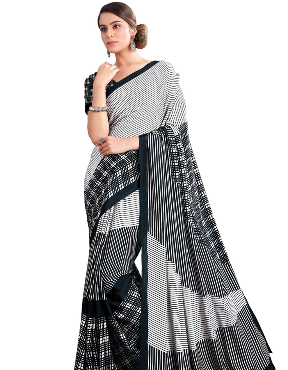 silver CREPE SILK Saree for Women With Blouse SD28777