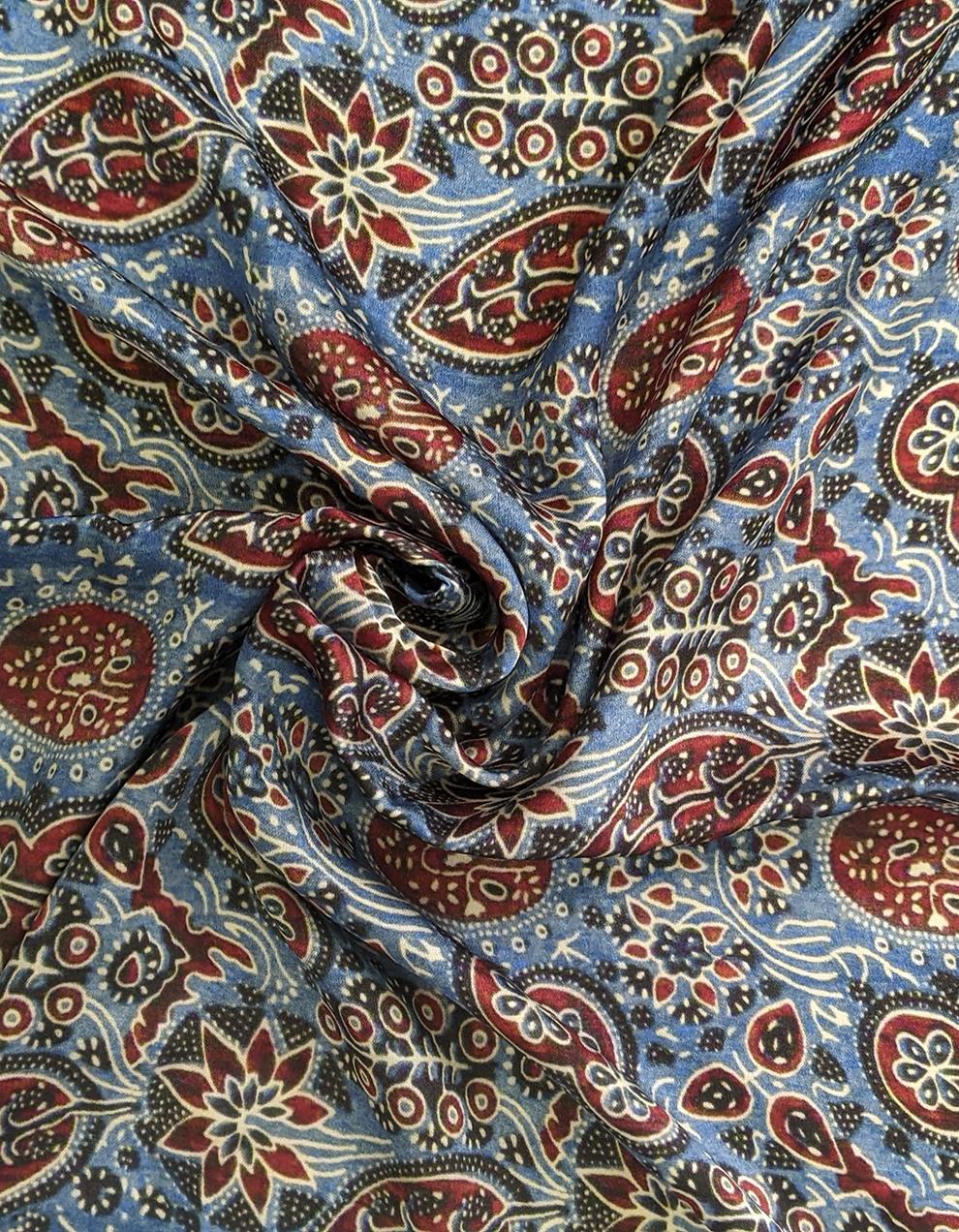 Blue Gaji Silk Unstitched Fabric for Men & Women's Shirt/Kurta/Top/Kameez FB89
