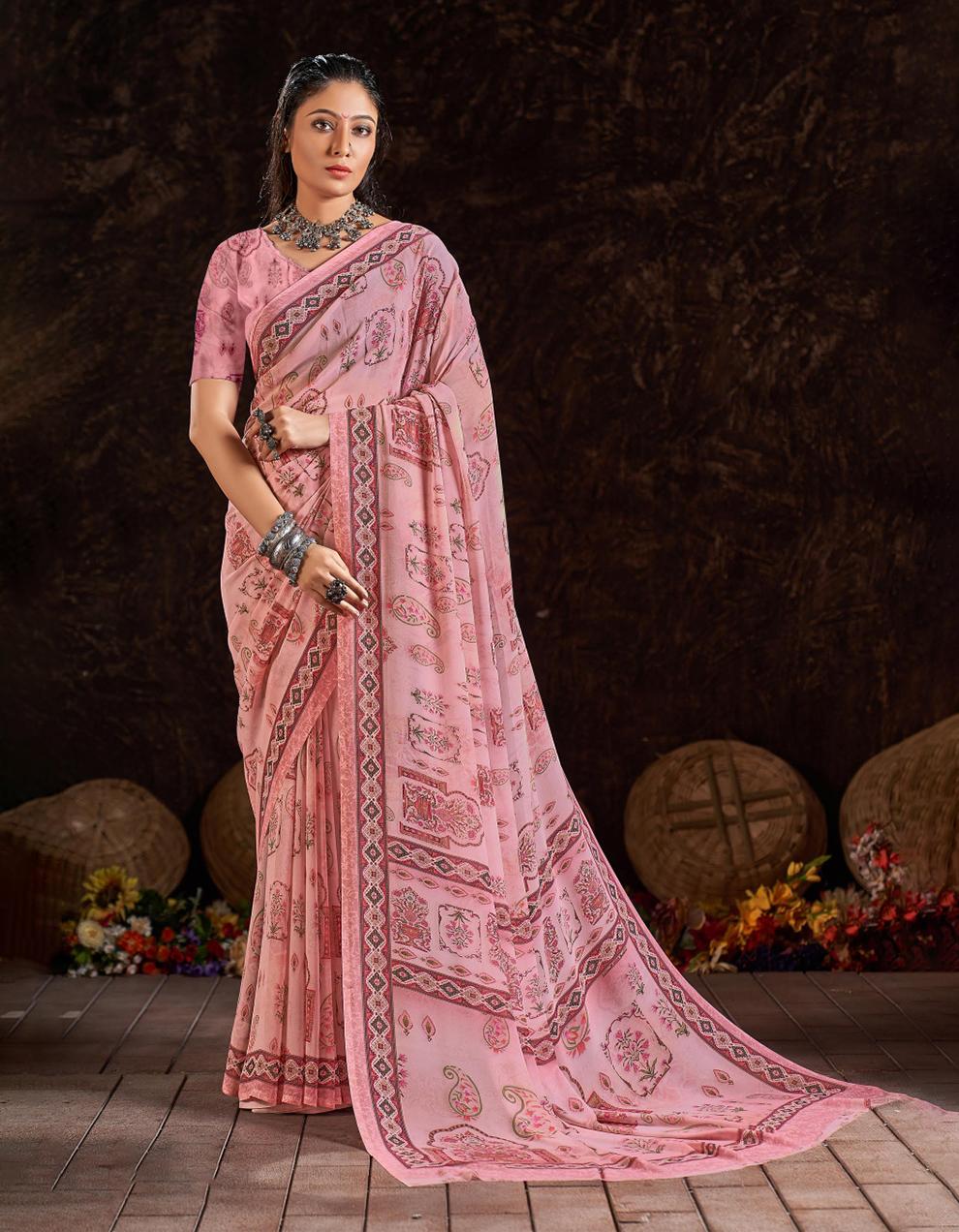 Pink Weightless Saree With Blouse MK26535