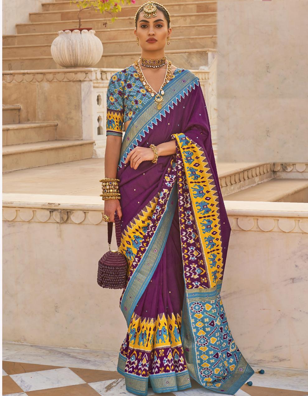 Purple Silk Patola saree for Women With Blouse SD27526